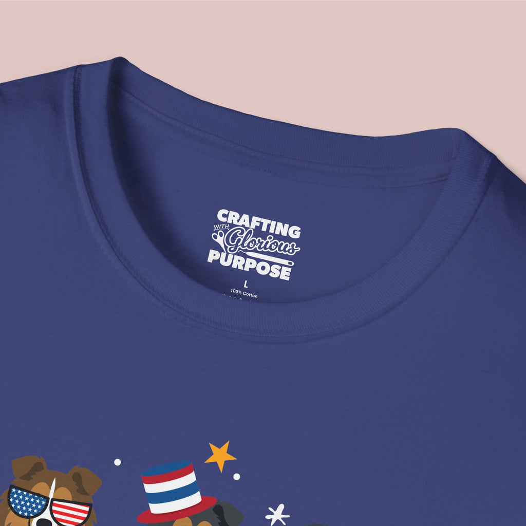 Collie Patriotic Dog Trio T-Shirt — 'Red, White & Woof' Cute America Graphic Tee