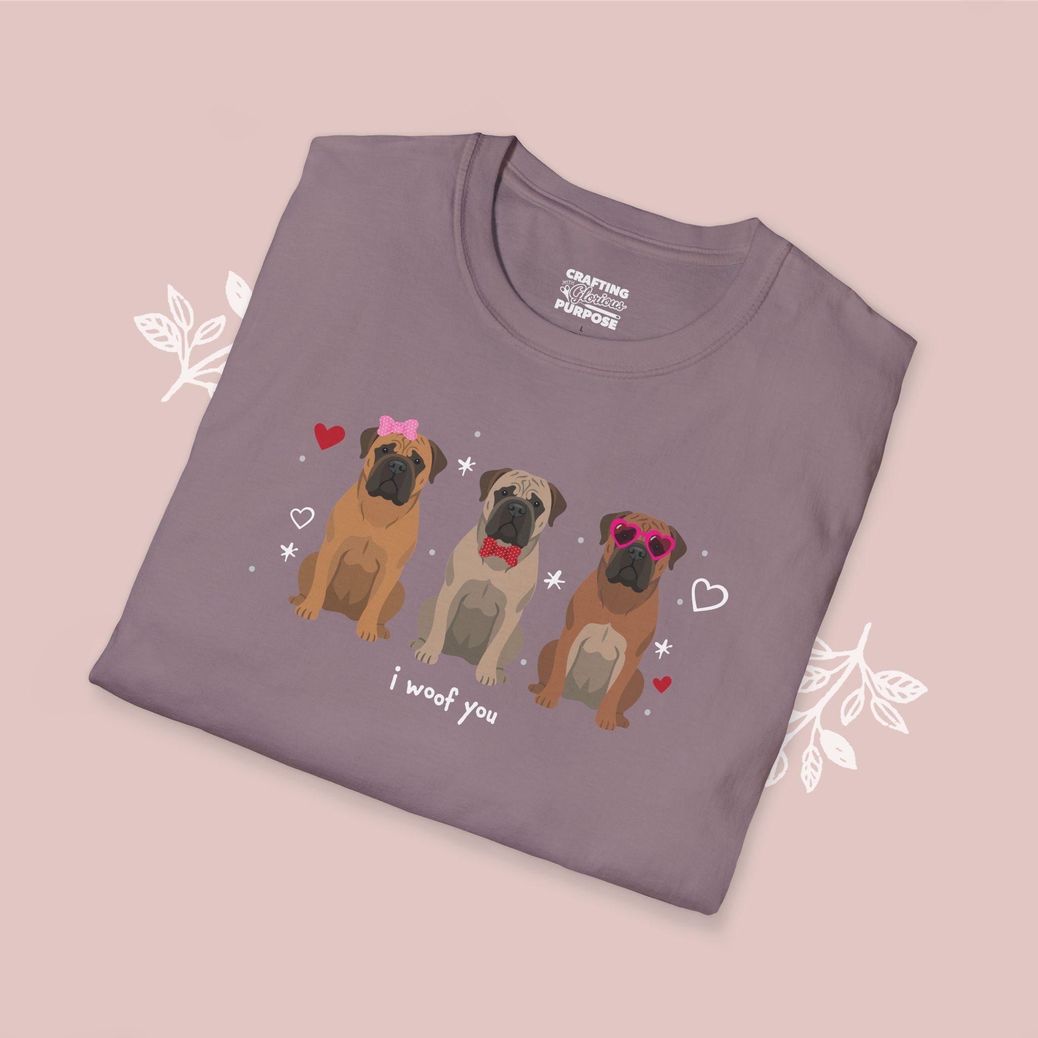 I Woof You Cute Bullmastiff Trio Dog Tee — Valentine's T-Shirt