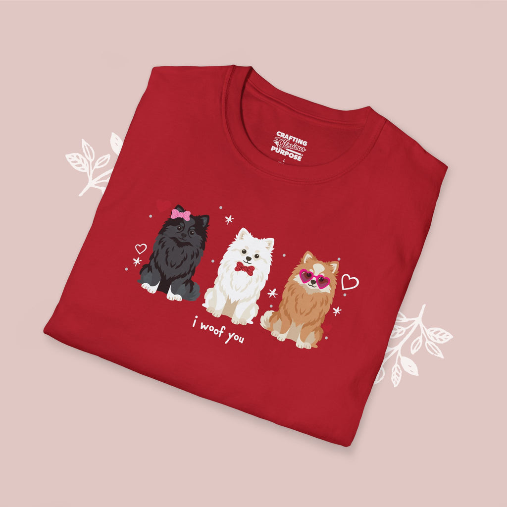 I Woof You Cute Pomeranian Trio Dog Tee — Valentine's T-Shirt