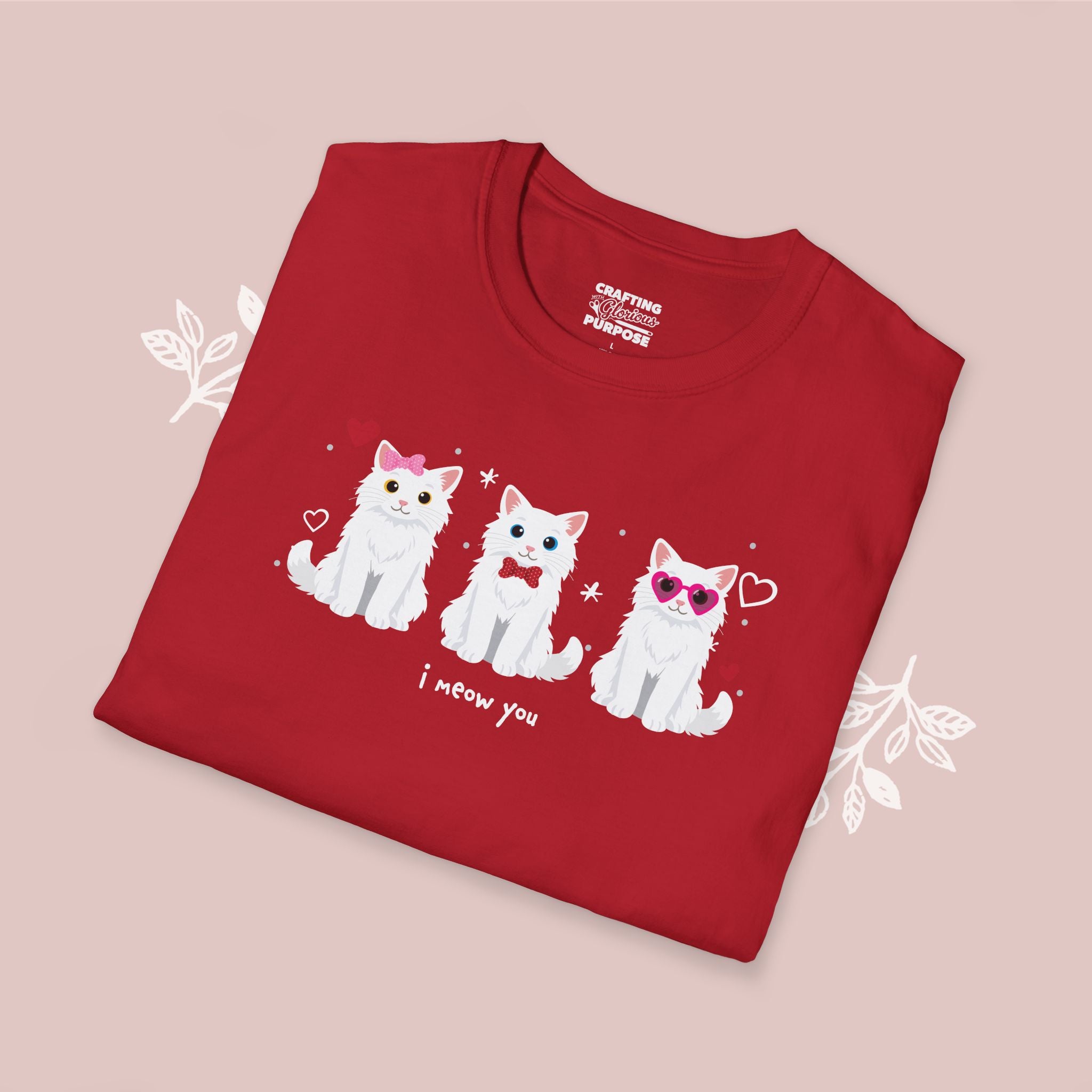 I Meow You Cute White Long Haired Trio Cat Tee — Valentine's T-Shirt