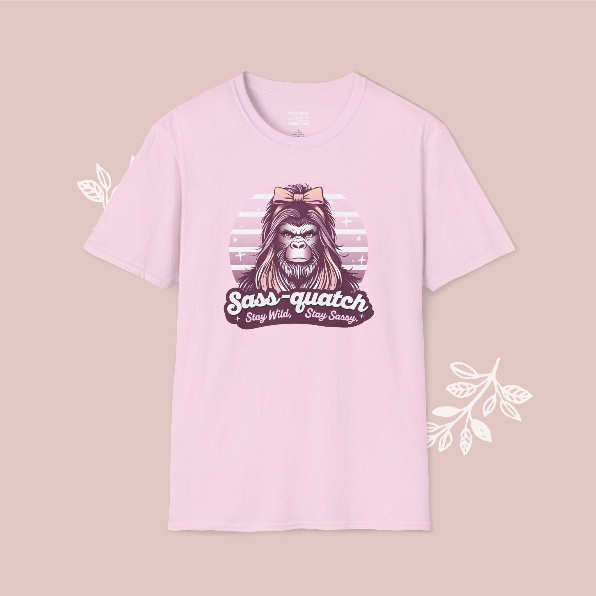Sass-quatch T-Shirt — Funny Feminine Bigfoot Graphic Tee ("Sass-quatch: Stay Wild, Stay Sassy")