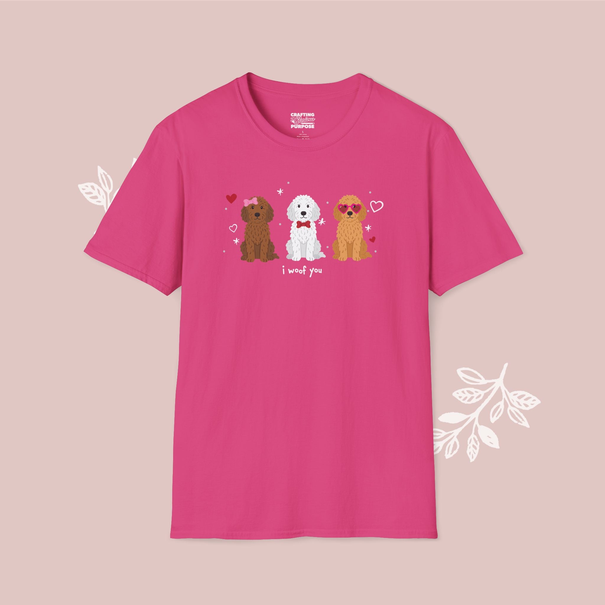 I Woof You Cute Golden Doodle Trio Dog Tee — Valentine's T-Shirt