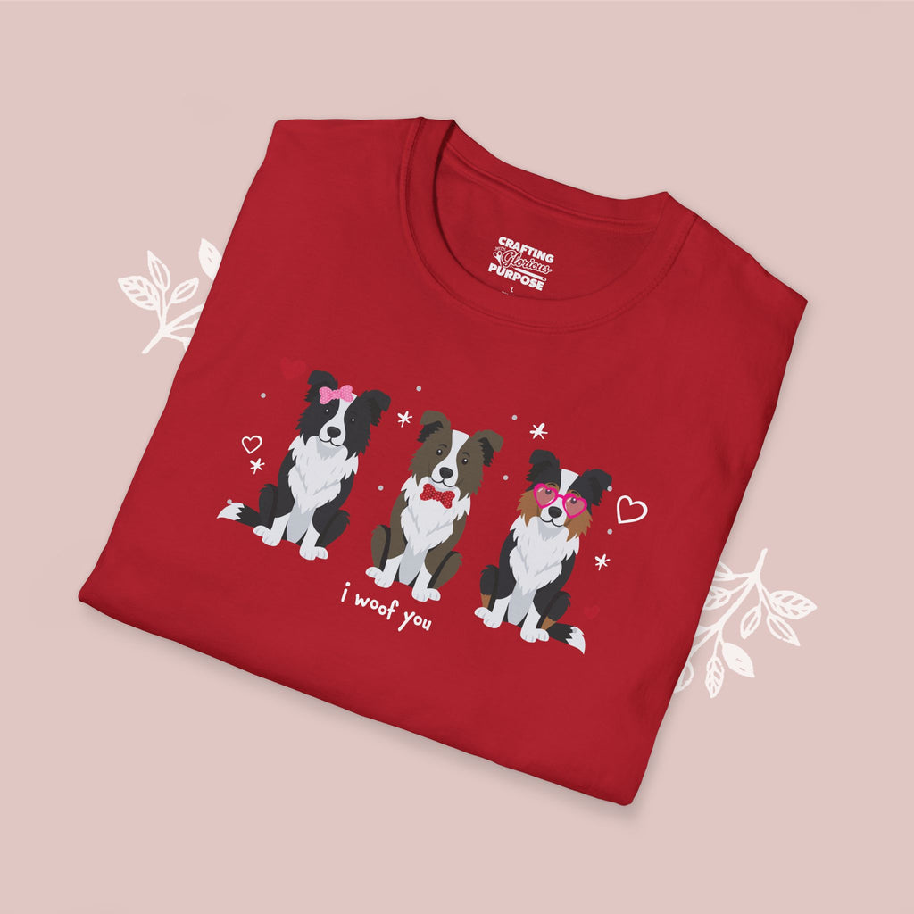 I Woof You Cute Border Collie Trio Dog Tee — Valentine's T-Shirt