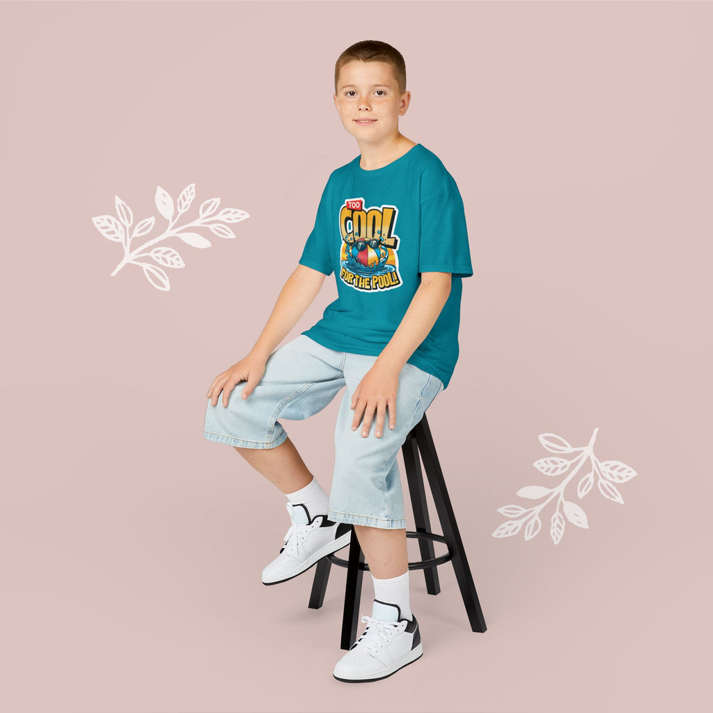 Kids Tee — "Too Cool for the Pool" Retro Pool Float Graphic