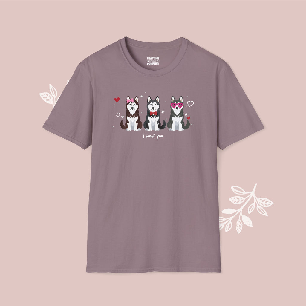 I Woof You Cute Husky Trio Dog Tee — Valentine's T-Shirt