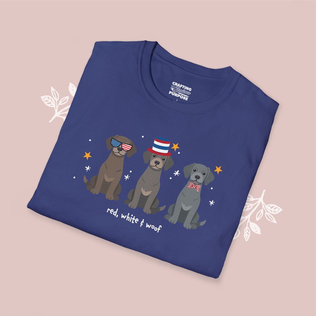 Weimaraner Patriotic Dog Trio T-Shirt — 'Red, White & Woof' Cute America Graphic Tee