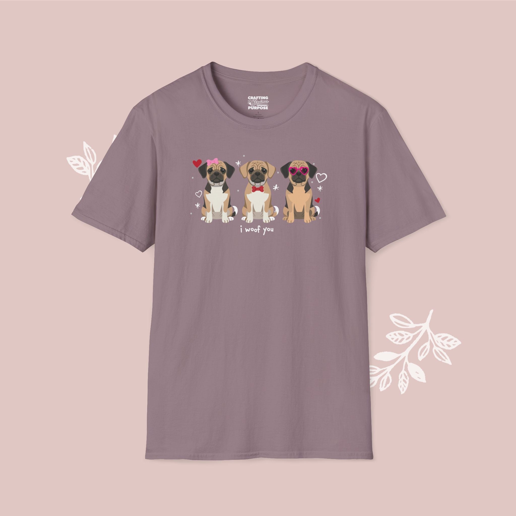 I Woof You Cute Puggle Trio Dog Tee — Valentine's T-Shirt