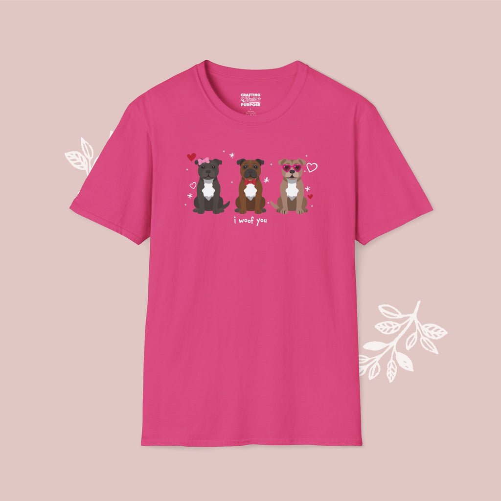 I Woof You Cute Staffordshire Bull Terrier Trio Dog Tee — Valentine's T-Shirt