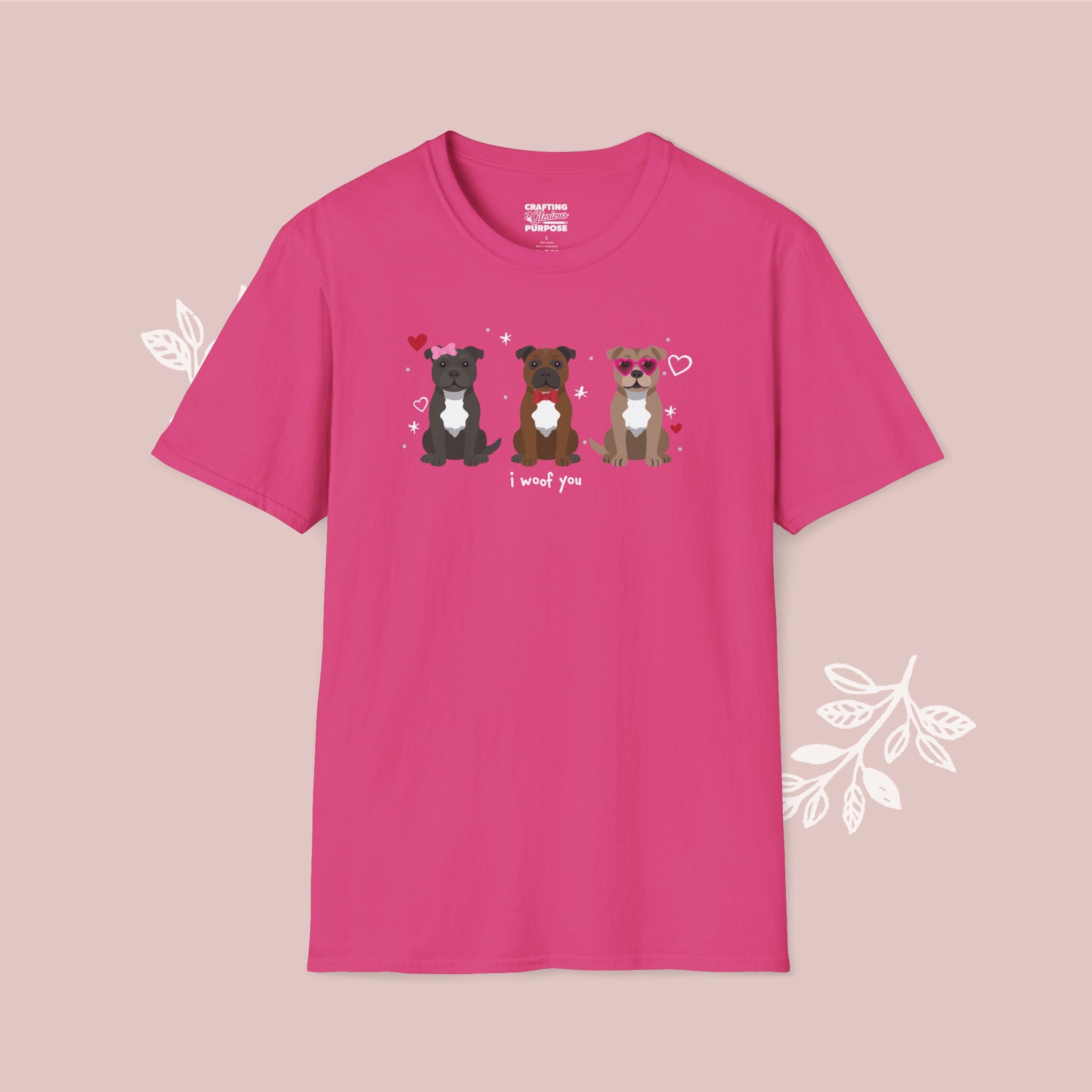 I Woof You Cute Staffordshire Bull Terrier Trio Dog Tee — Valentine's T-Shirt