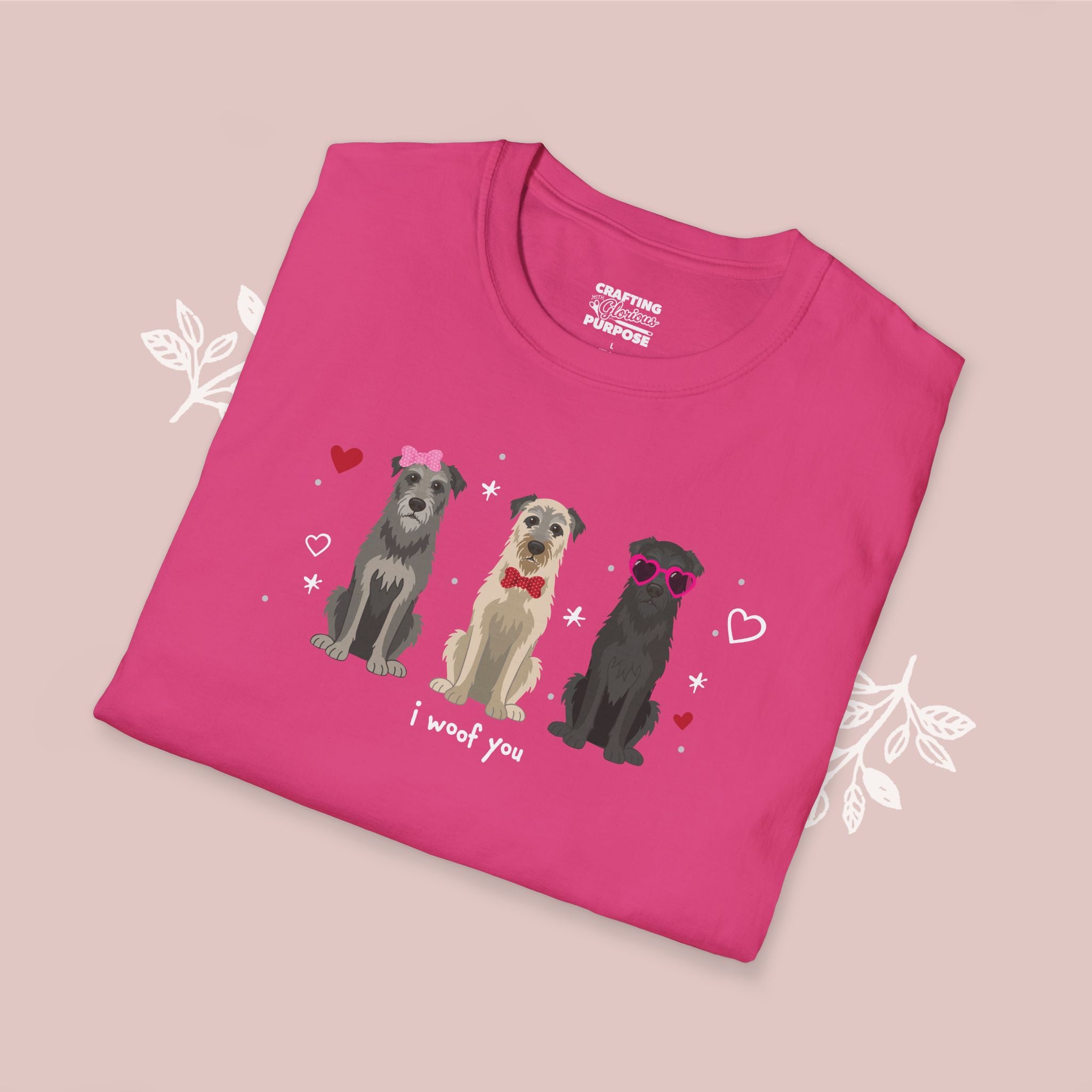 I Woof You Cute Irish Wolfhound Trio Dog Tee — Valentine's T-Shirt
