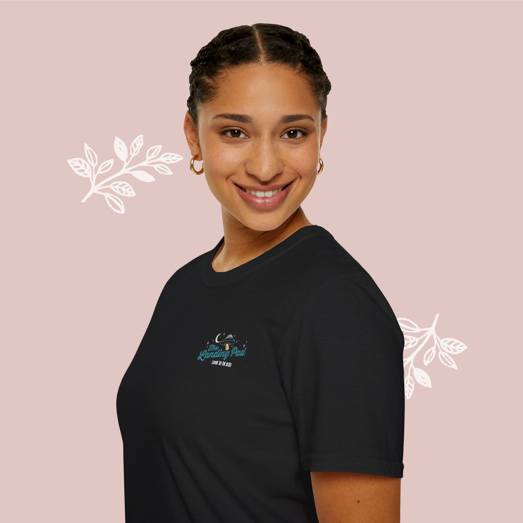 The Landing Pad Tee — "The Landing Pad: Look to the Skies" Retro UFO Graphic T-Shirt