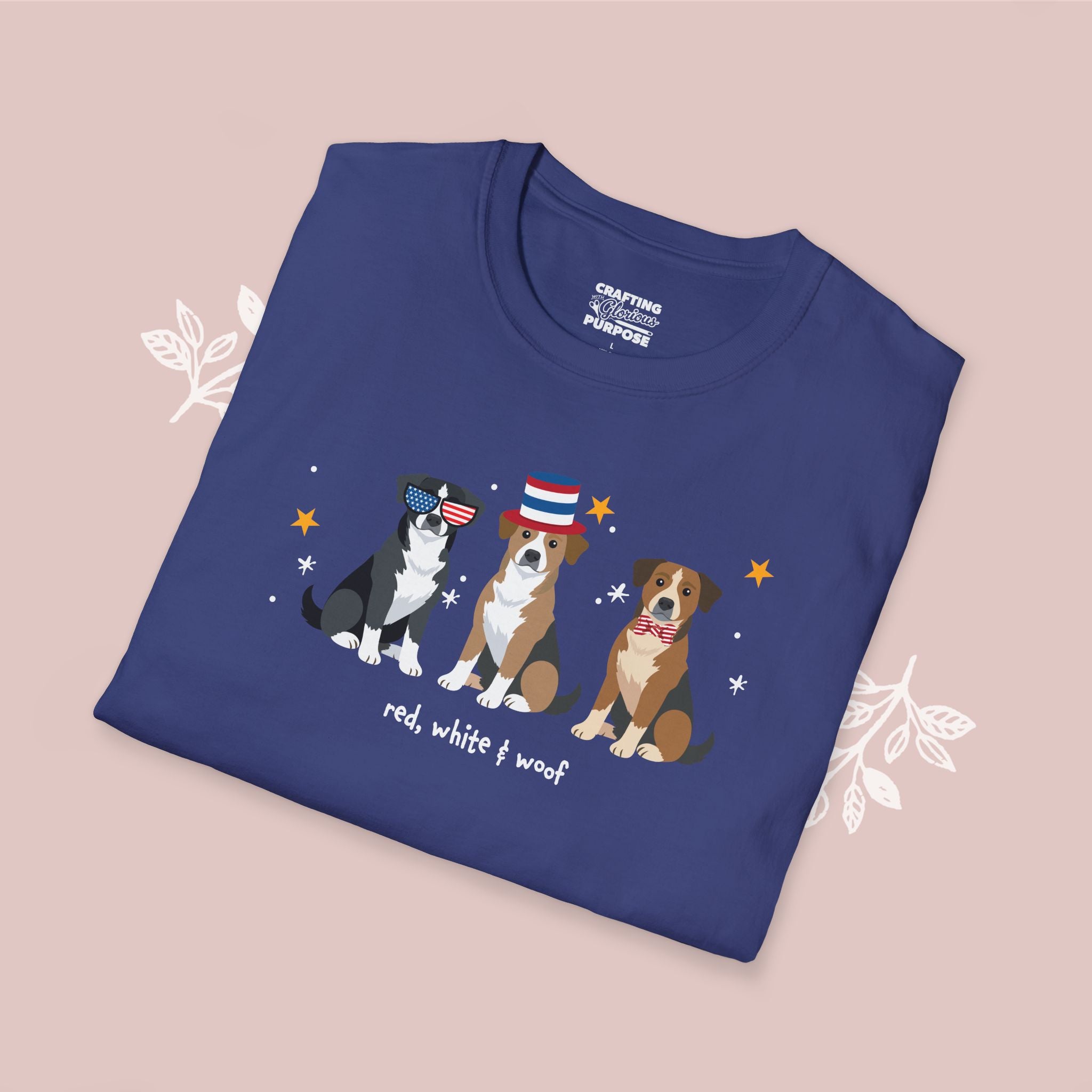 Mountain Cur Patriotic Dog Trio T-Shirt — 'Red, White & Woof' Cute America Graphic Tee