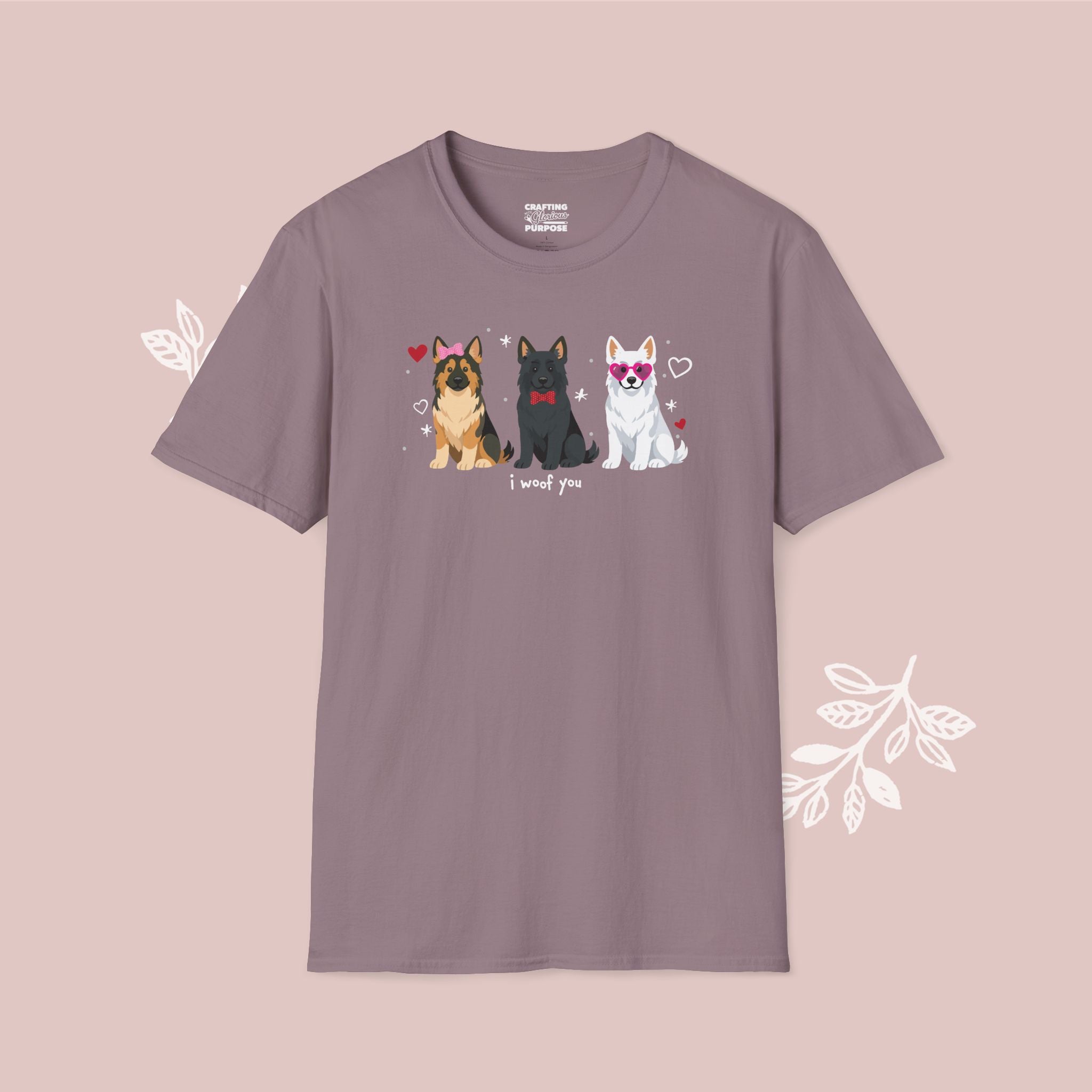 I Woof You Cute German Shepherd Trio Dog Tee — Valentine's T-Shirt
