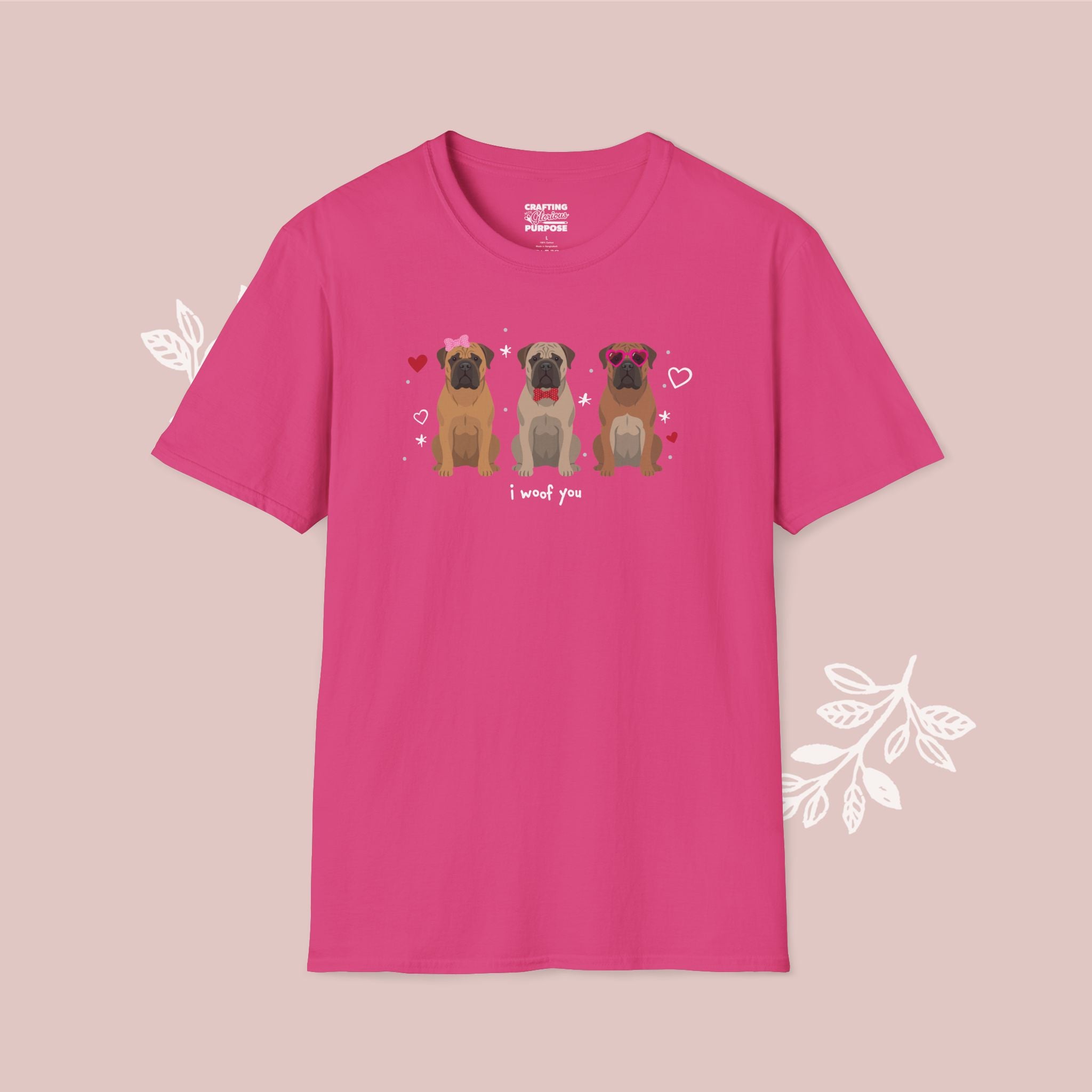 I Woof You Cute Bullmastiff Trio Dog Tee — Valentine's T-Shirt