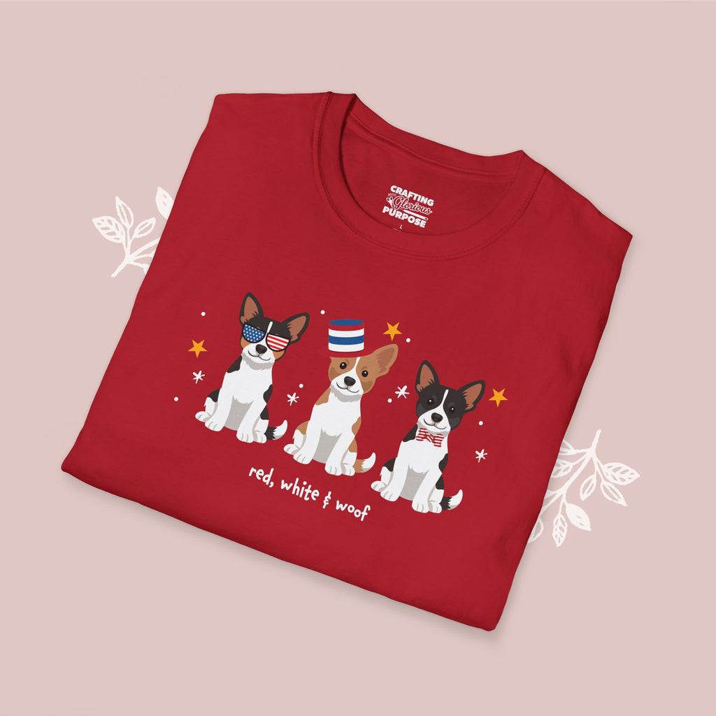 Rat Terrier Patriotic Dog Trio T-Shirt — 'Red, White & Woof' Cute America Graphic Tee