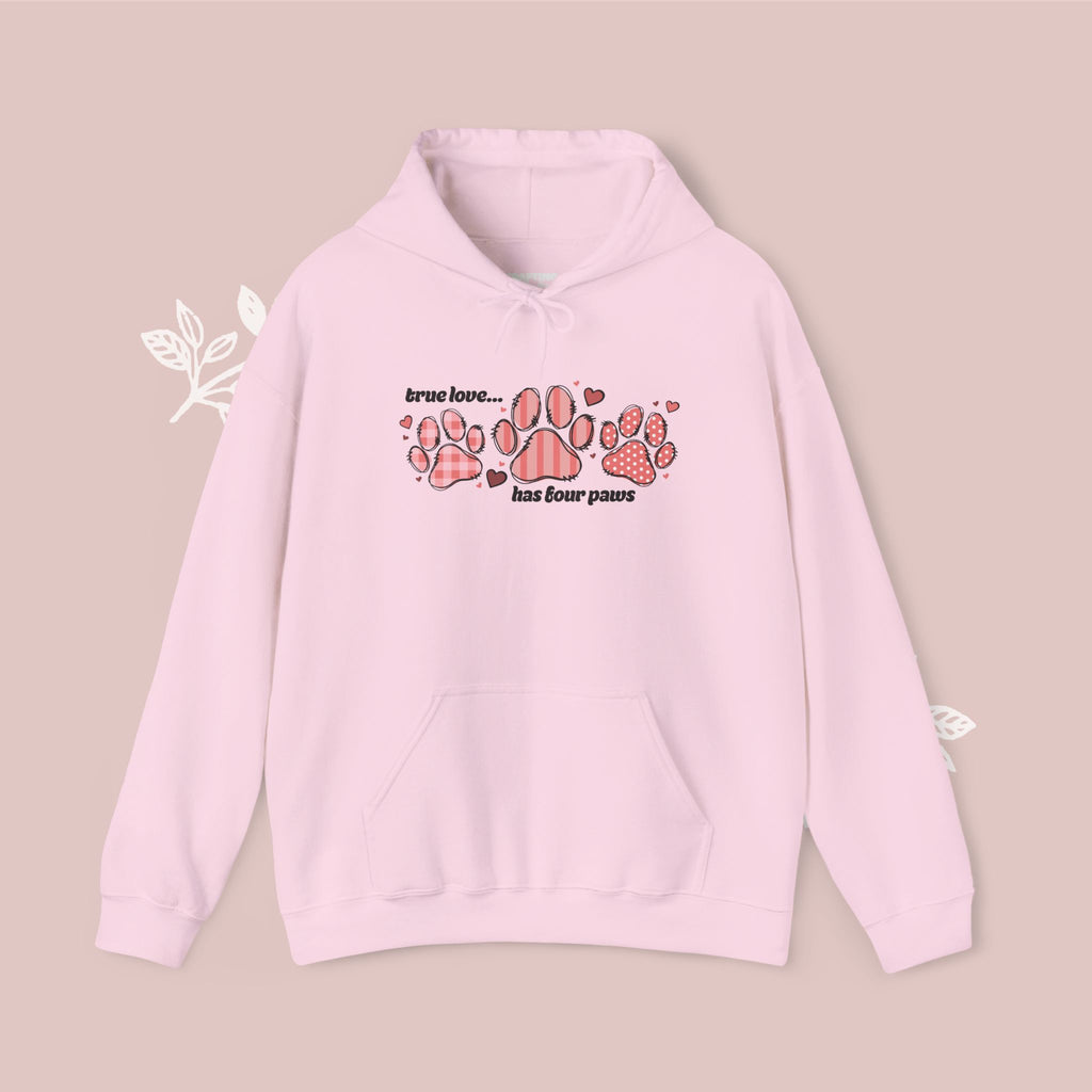 True Love Has Four Paws Cozy Hoodie — Cute Paw Print Dog Lover Sweatshirt