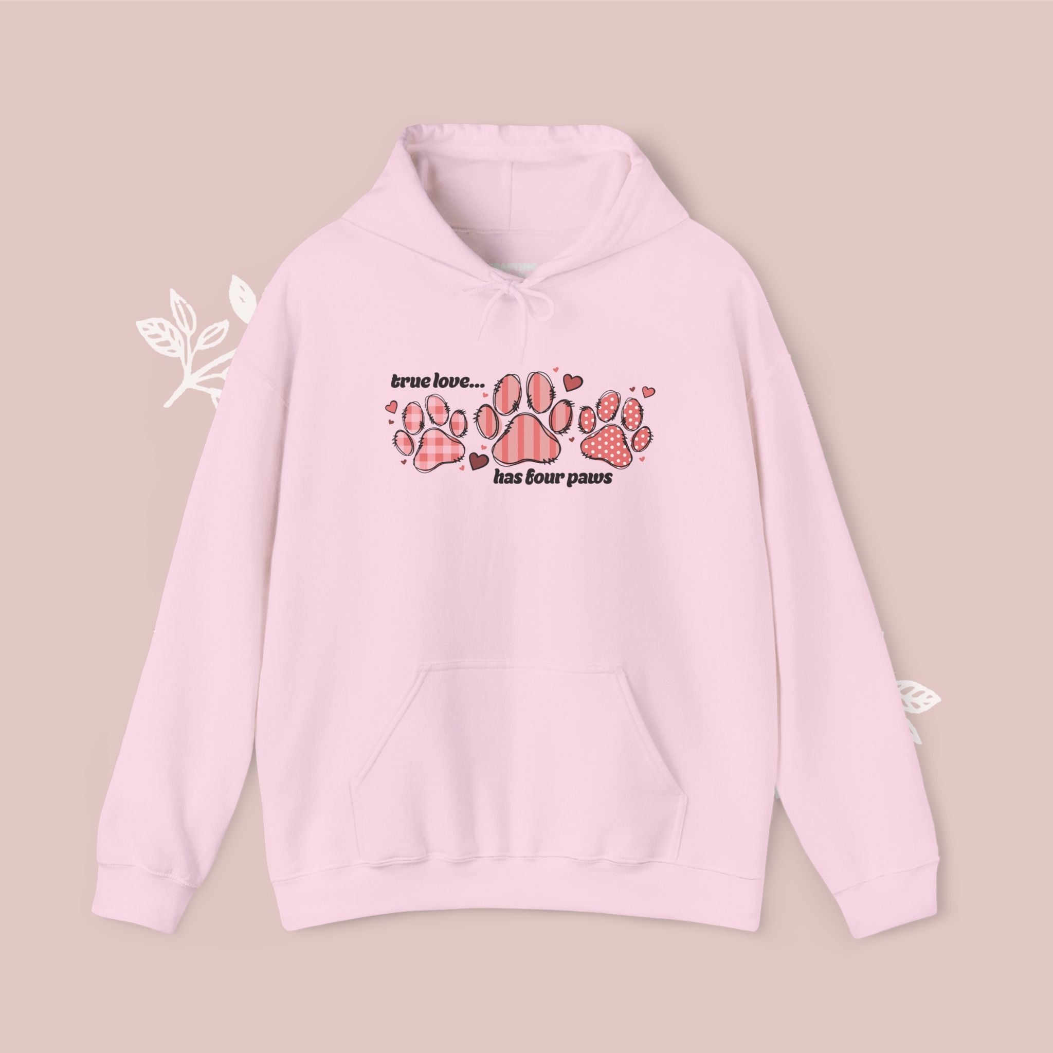 True Love Has Four Paws Cozy Hoodie — Cute Paw Print Dog Lover Sweatshirt