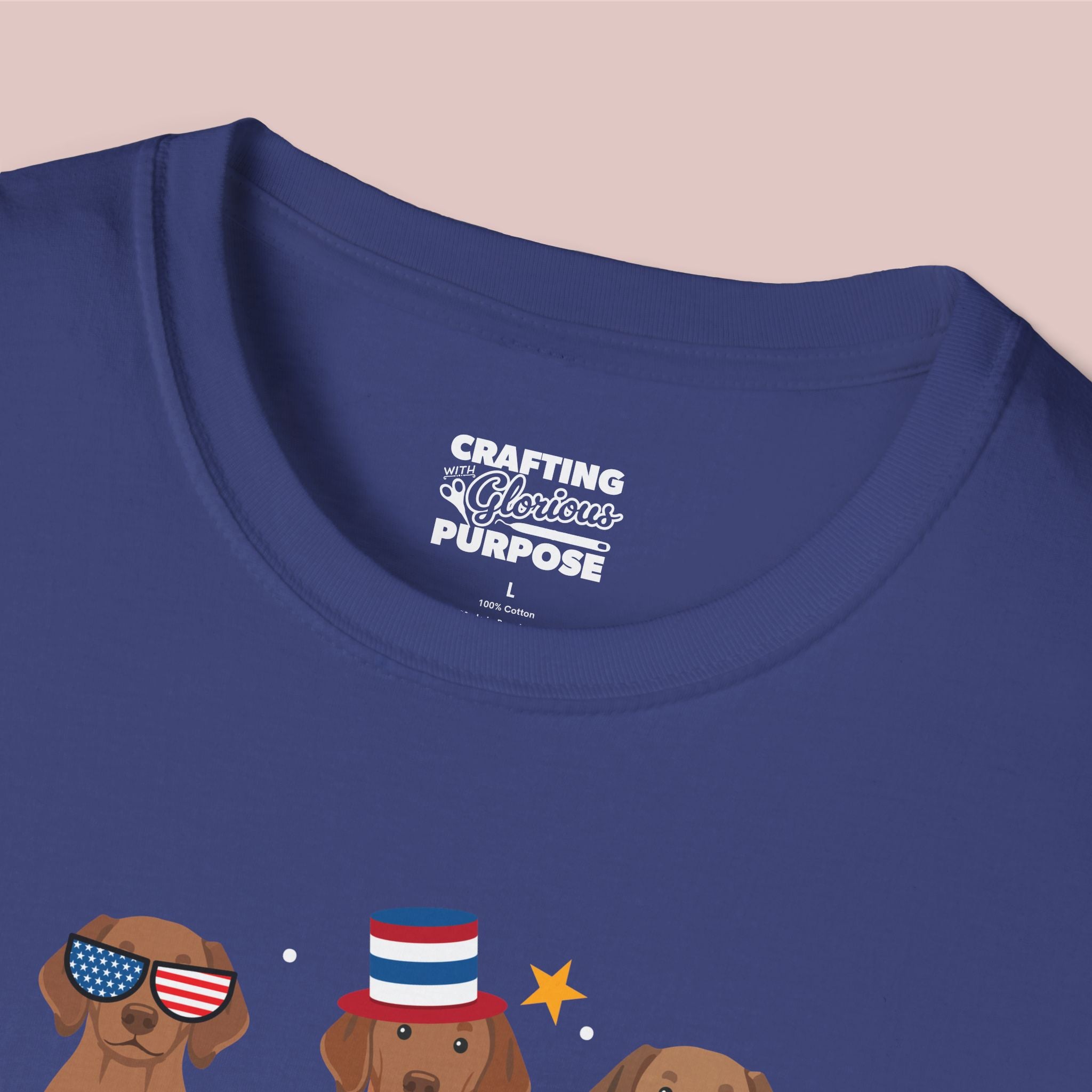 Vizsla Patriotic Dog Trio T-Shirt — 'Red, White & Woof' Cute America Graphic Tee