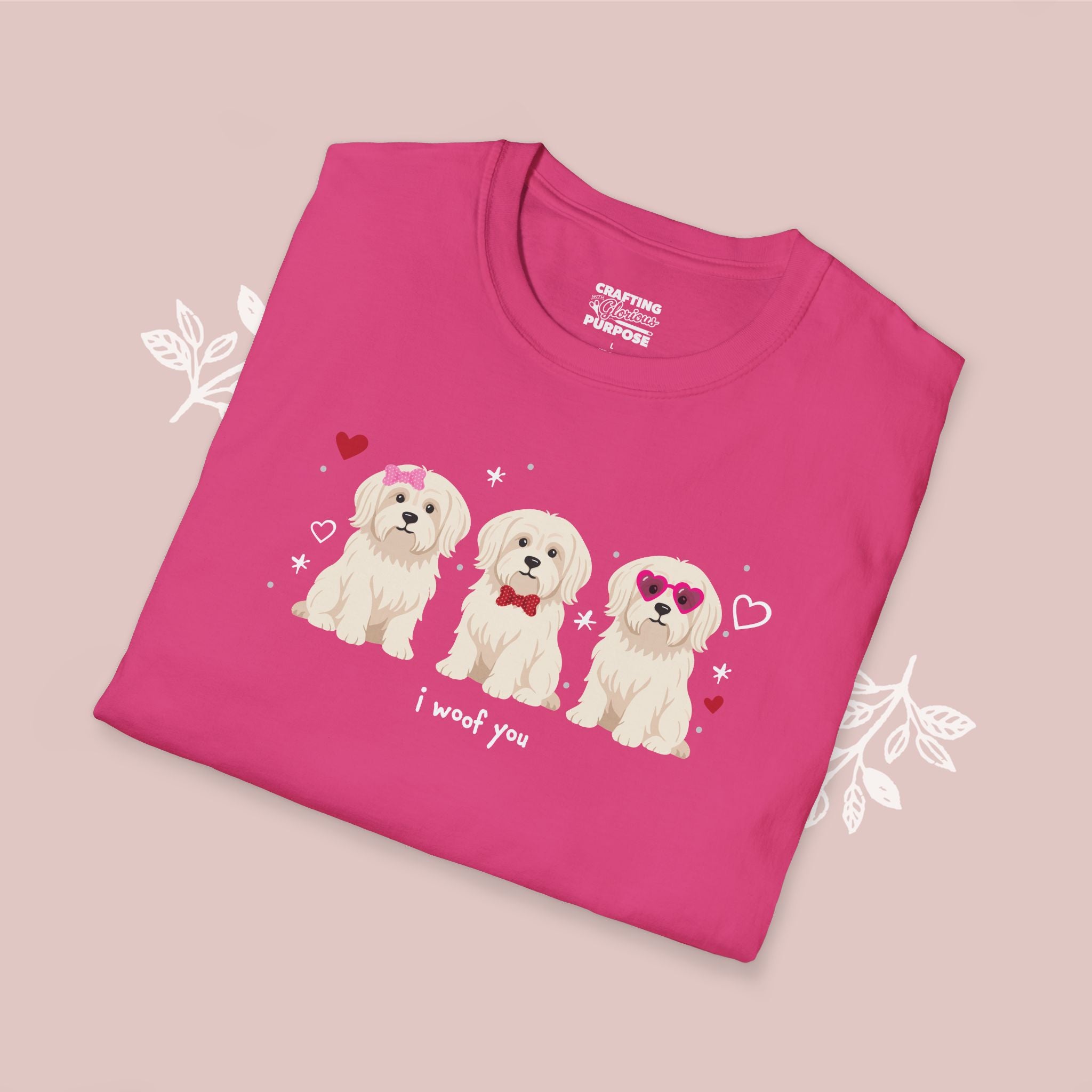 I Woof You Cute Maltese Trio Dog Tee — Valentine's T-Shirt