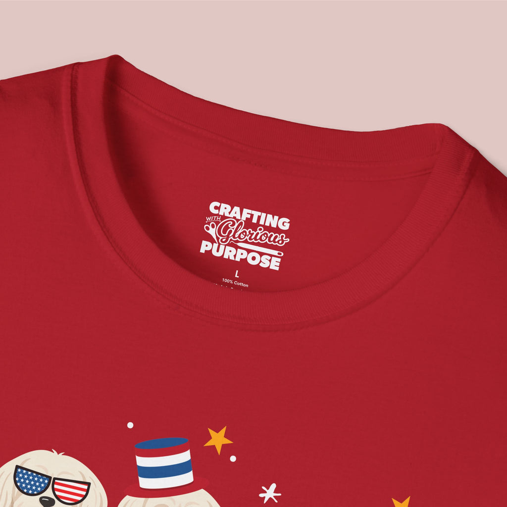 Maltese Patriotic Dog Trio T-Shirt — 'Red, White & Woof' Cute America Graphic Tee