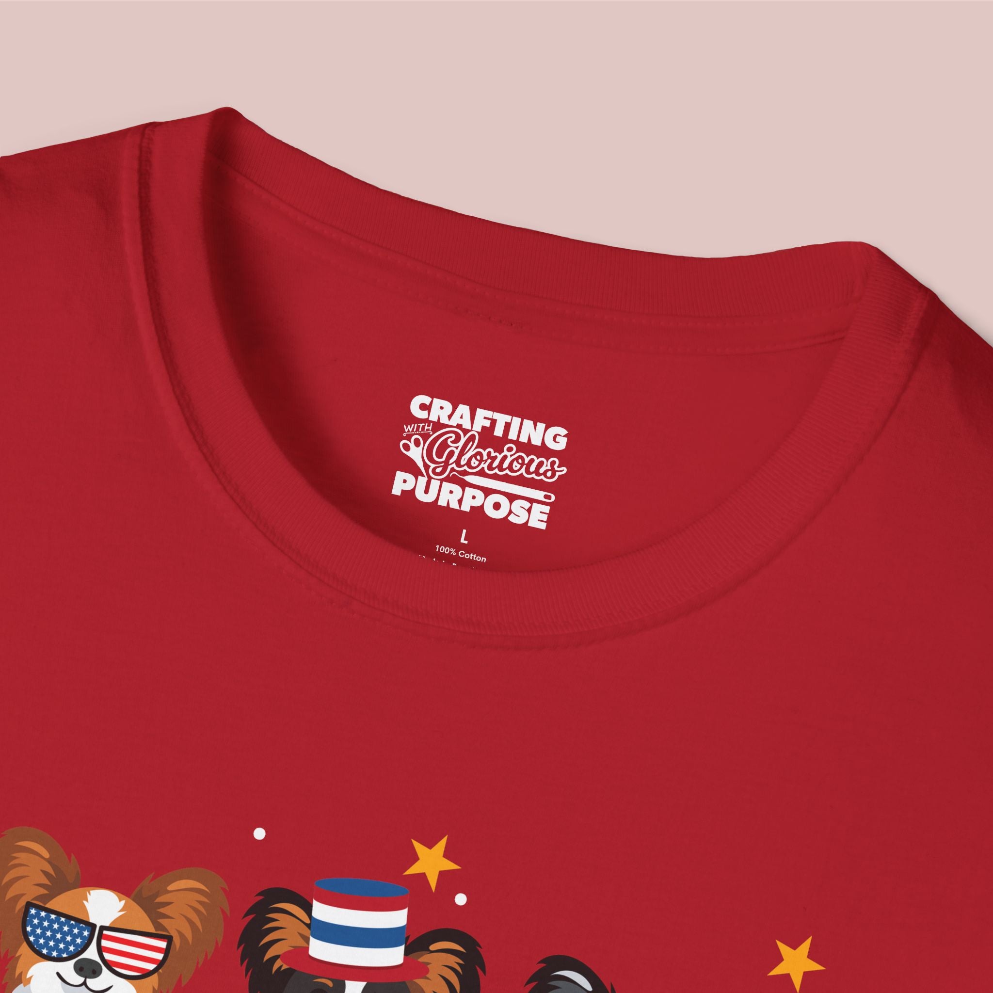 Papillon Patriotic Dog Trio T-Shirt — 'Red, White & Woof' Cute America Graphic Tee