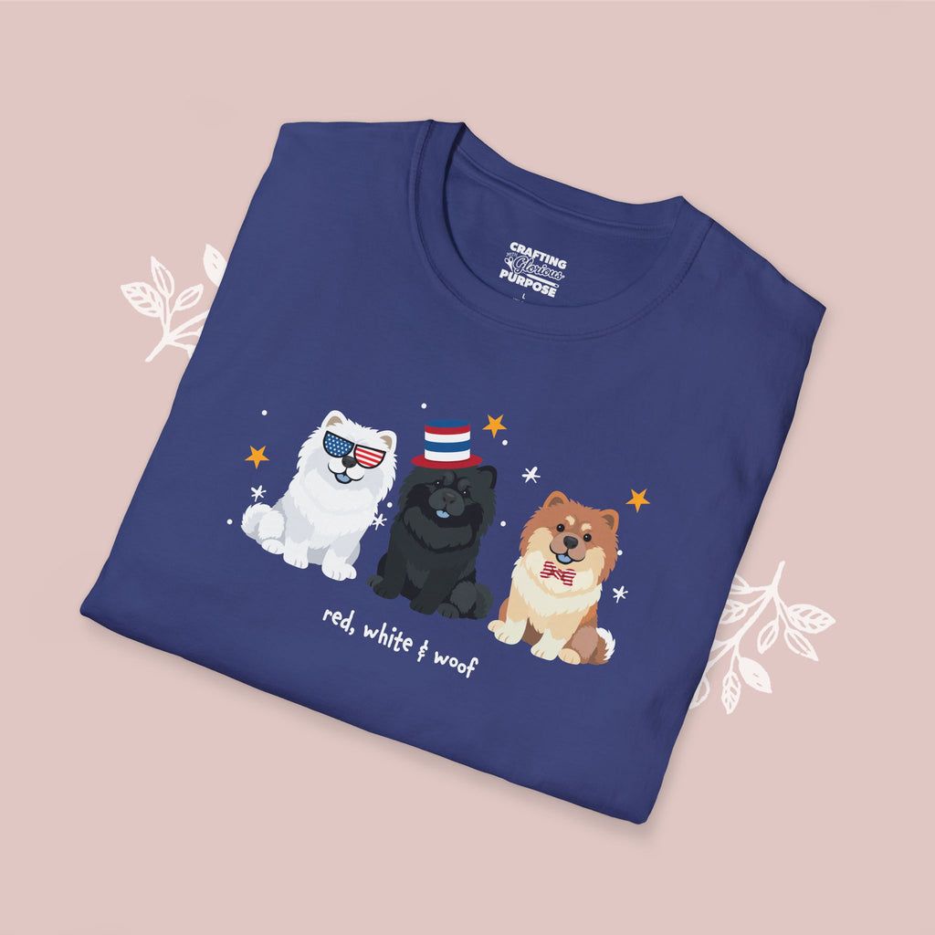 Chow Chow Patriotic Dog Trio T-Shirt — 'Red, White & Woof' Cute America Graphic Tee