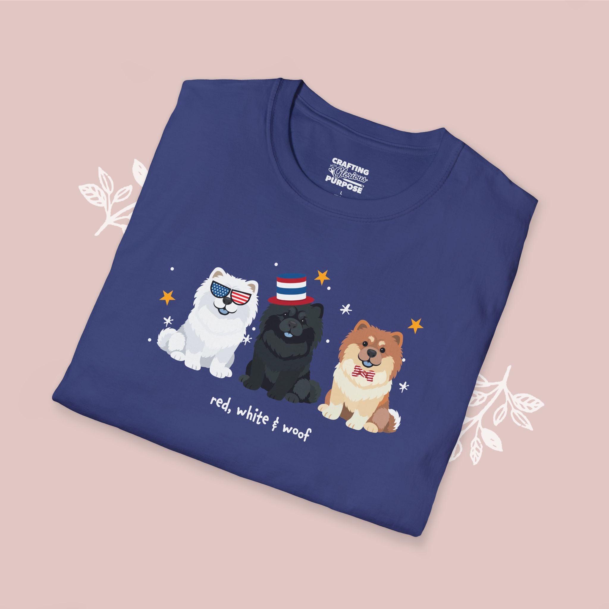 Chow Chow Patriotic Dog Trio T-Shirt — 'Red, White & Woof' Cute America Graphic Tee