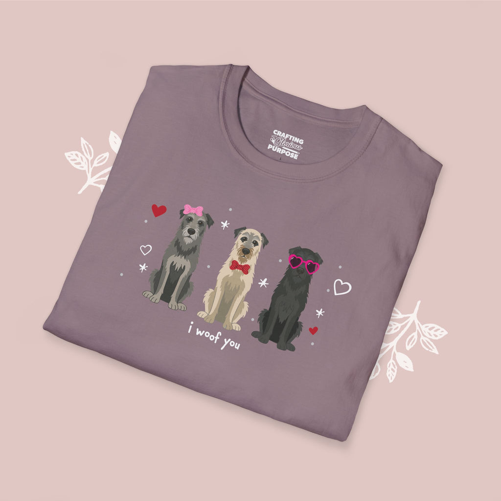 I Woof You Cute Irish Wolfhound Trio Dog Tee — Valentine's T-Shirt