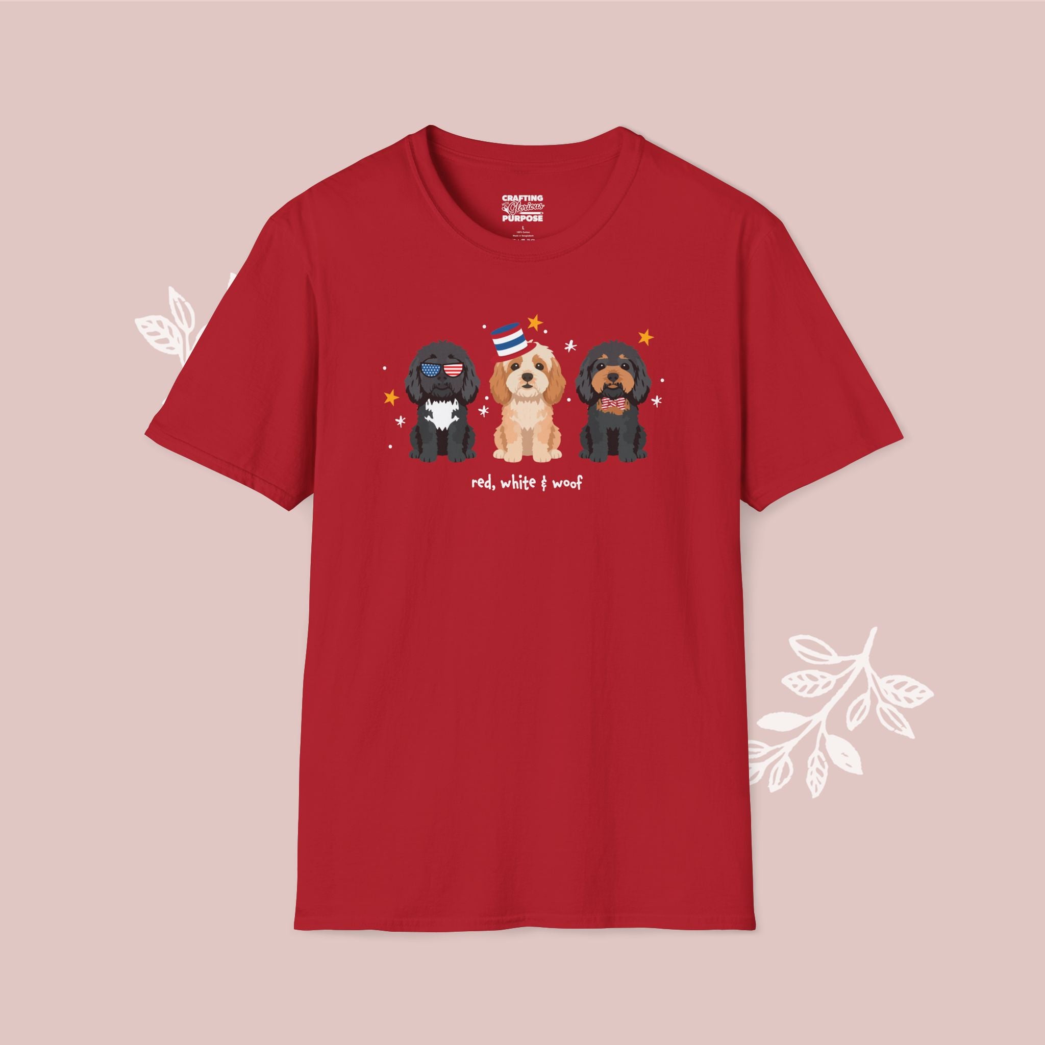 Cavapoo Patriotic Dog Trio T-Shirt — 'Red, White & Woof' Cute America Graphic Tee