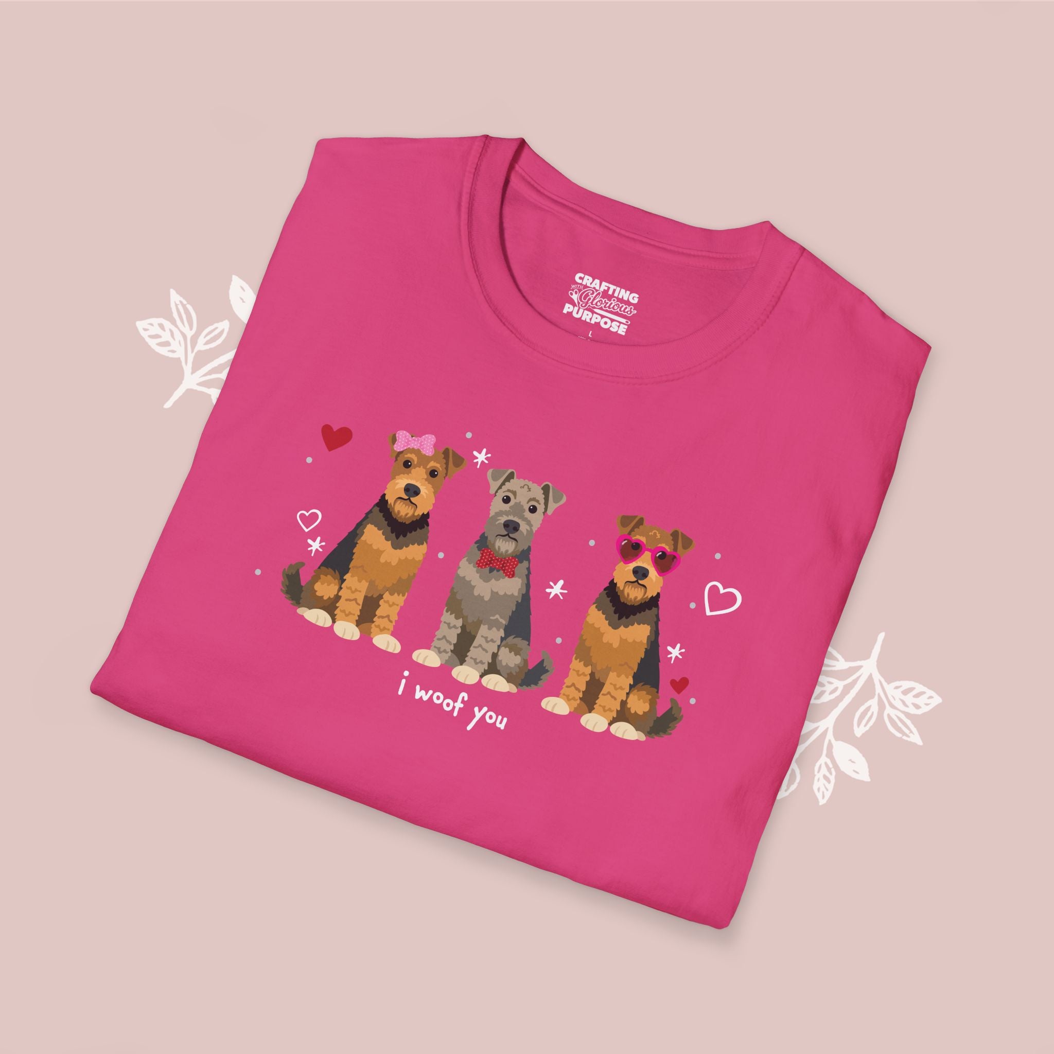 I Woof You Cute Airedale Terrier Trio Dog Tee — Valentine's T-Shirt
