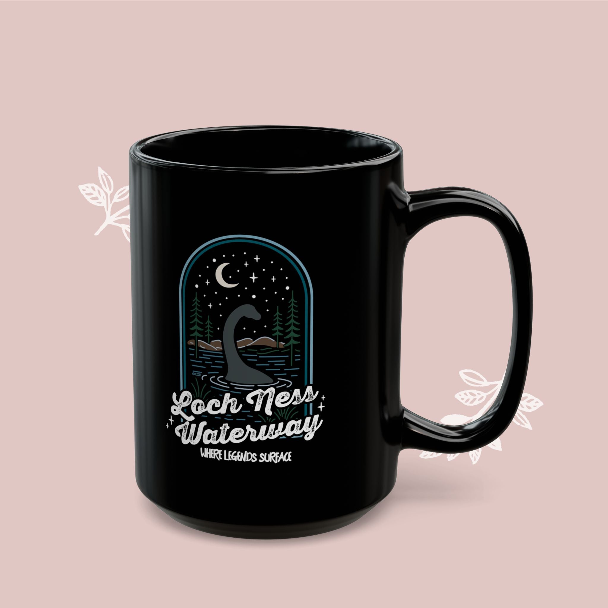 Loch Ness Waterway Black Mug — 'Legends Run Deep'  11oz/15oz
