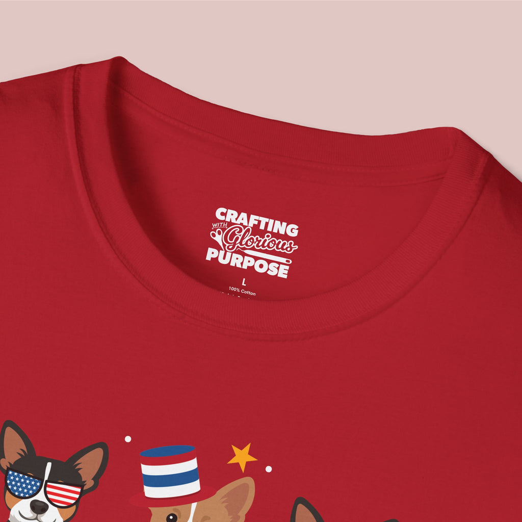 Rat Terrier Patriotic Dog Trio T-Shirt — 'Red, White & Woof' Cute America Graphic Tee