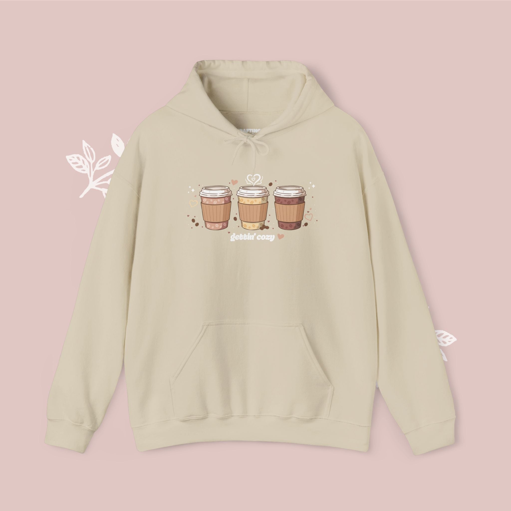 Gettin' Cozy – Coffee Cups Hoodie — Cute Pastel Latte Graphic Sweatshirt