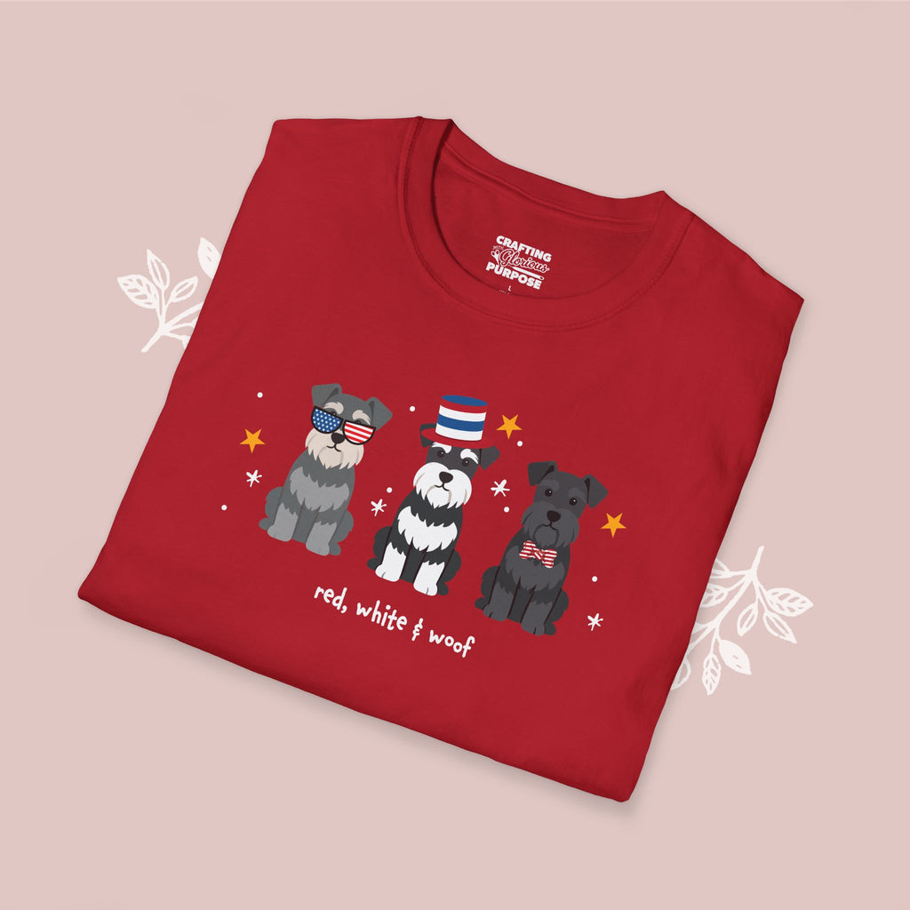 Schnauzer Patriotic Dog Trio T-Shirt — 'Red, White & Woof' Cute America Graphic Tee