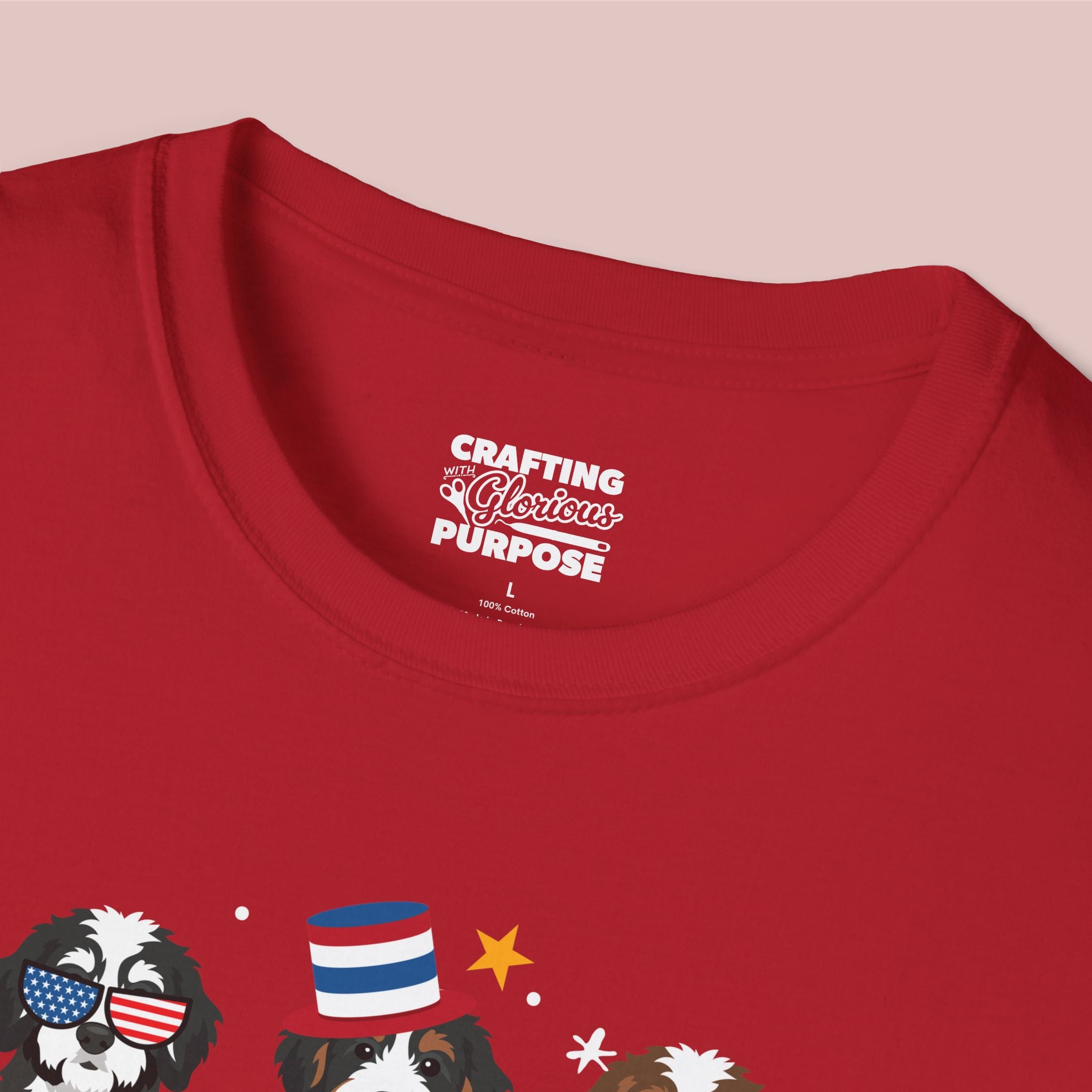 Bernedoodle Patriotic Dog Trio T-Shirt — 'Red, White & Woof' Cute America Graphic Tee