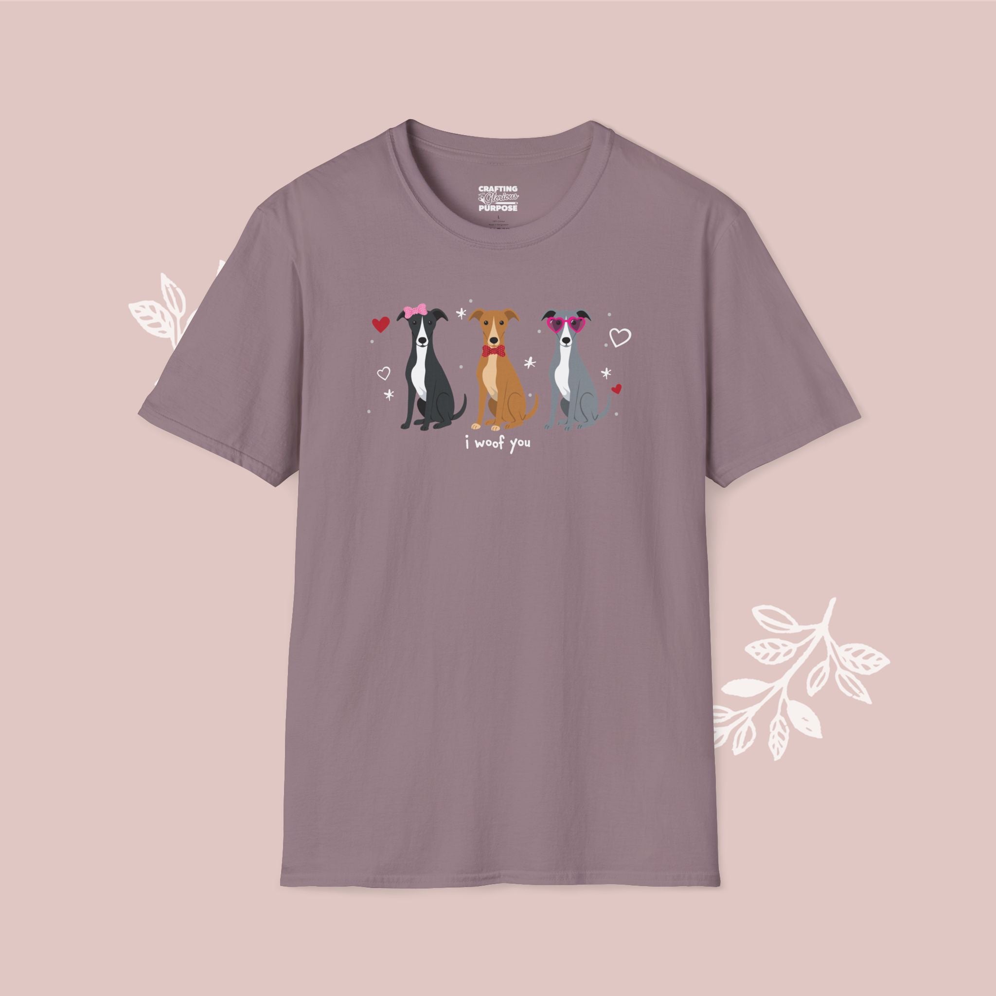 I Woof You Cute Greyhound Trio Dog Tee — Valentine's T-Shirt