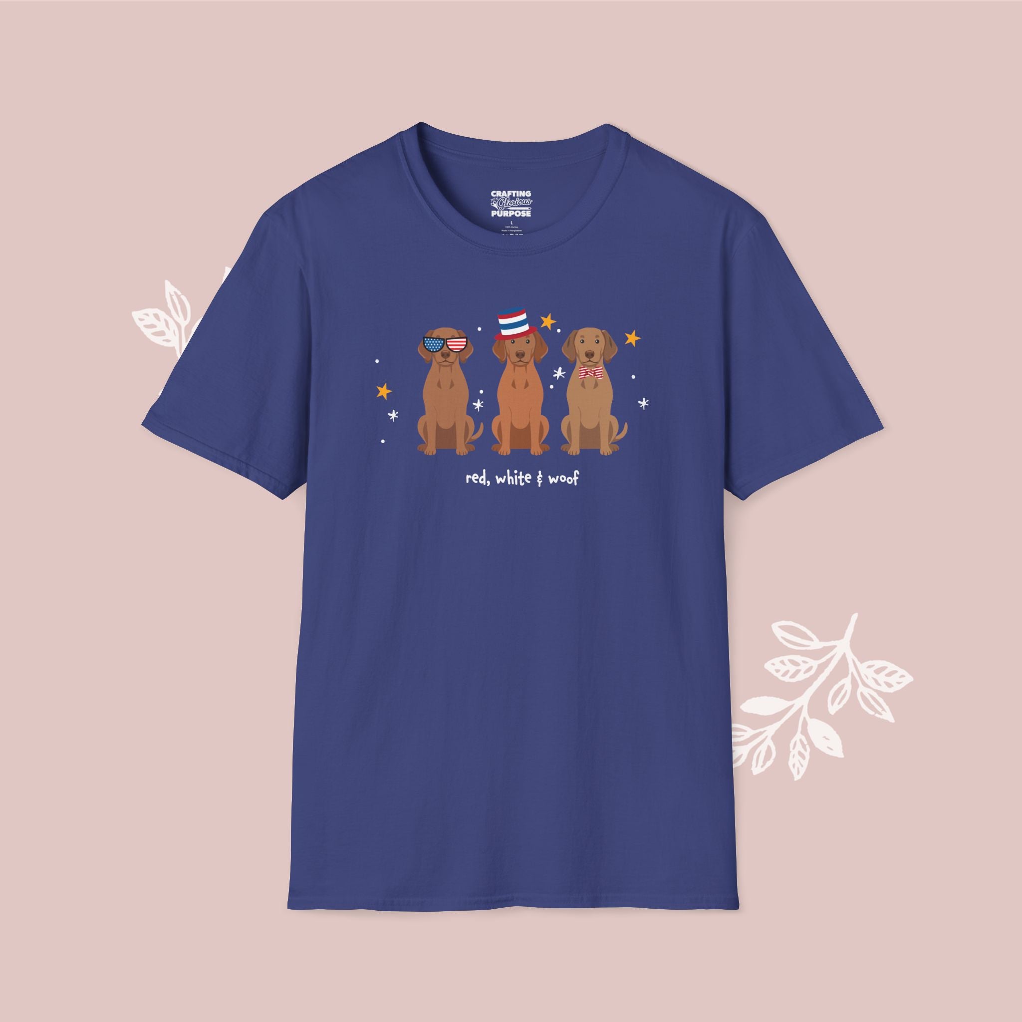 Vizsla Patriotic Dog Trio T-Shirt — 'Red, White & Woof' Cute America Graphic Tee