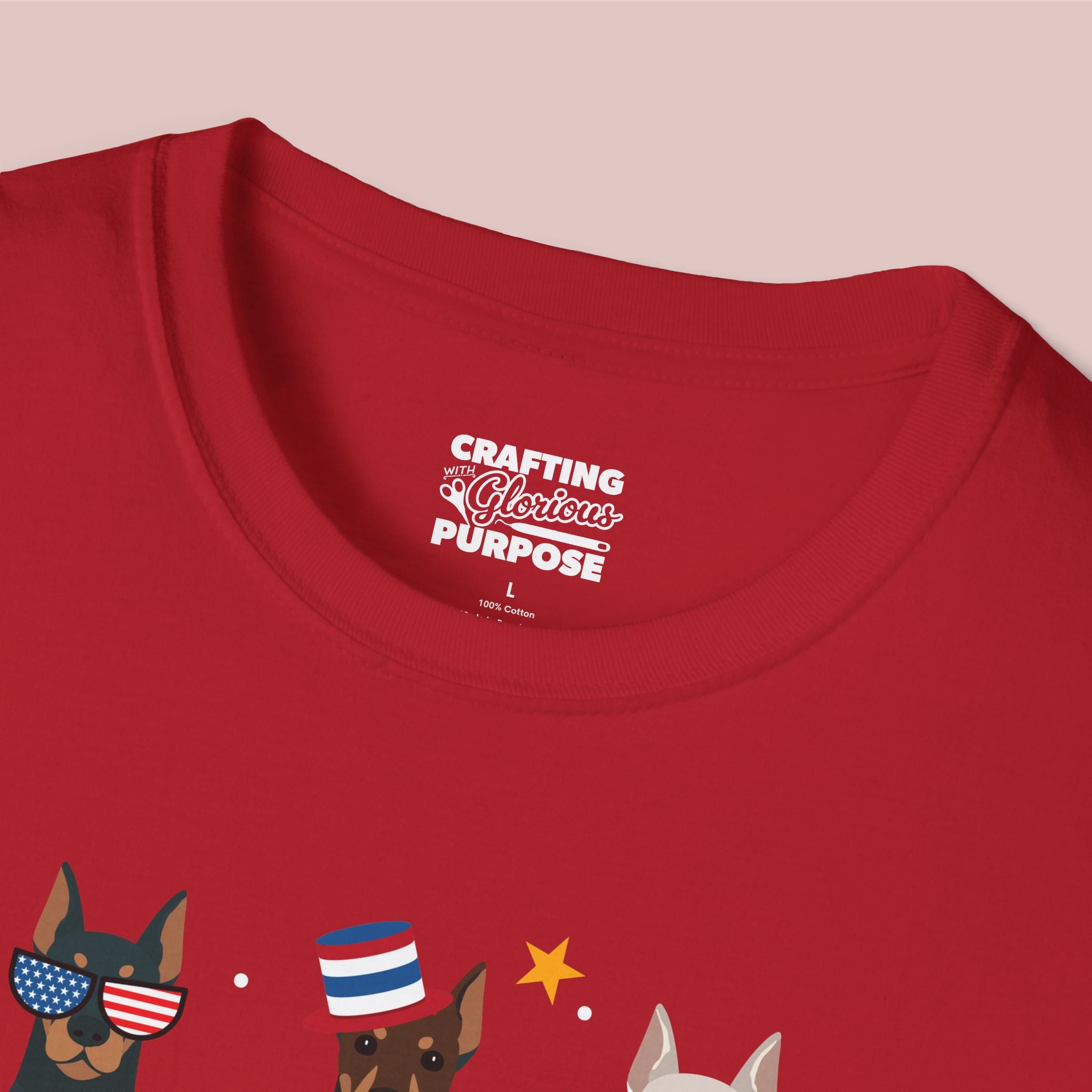 Dobermann Patriotic Dog Trio T-Shirt — 'Red, White & Woof' Cute America Graphic Tee