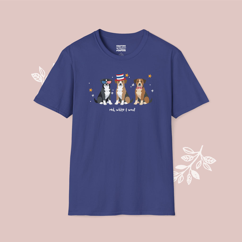 Mountain Cur Patriotic Dog Trio T-Shirt — 'Red, White & Woof' Cute America Graphic Tee