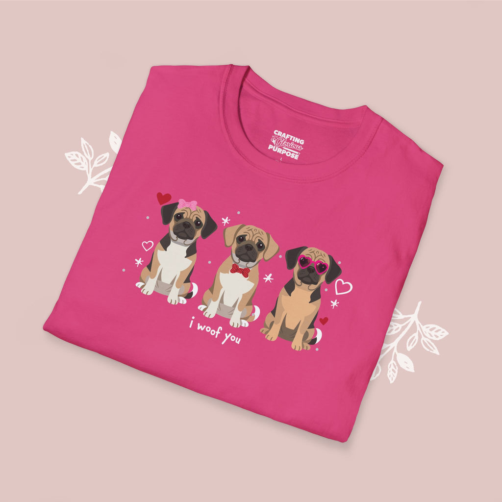 I Woof You Cute Puggle Trio Dog Tee — Valentine's T-Shirt