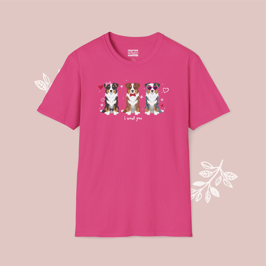 I Woof You Cute Mini Aussie Trio Dog Tee — Valentine's T-Shirt