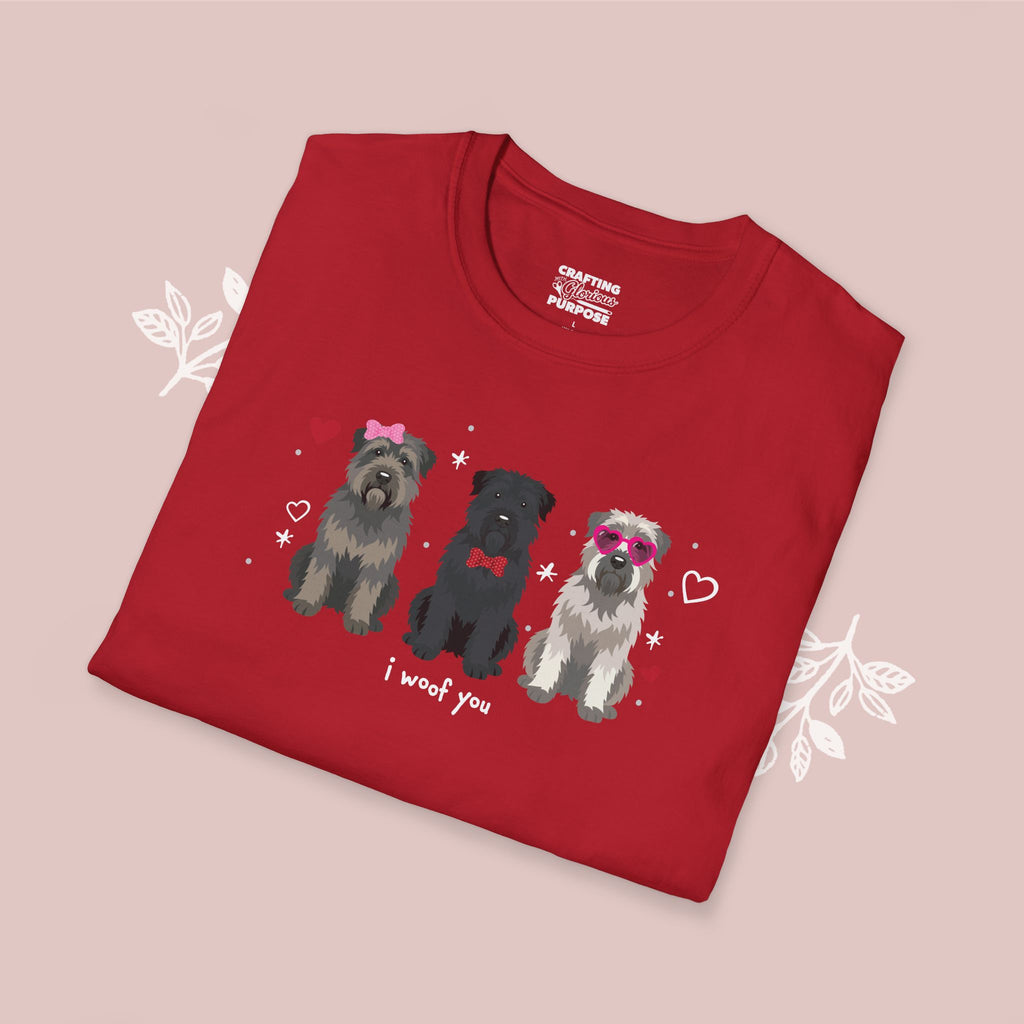 I Woof You Cute Bouvier Trio Dog Tee — Valentine's T-Shirt