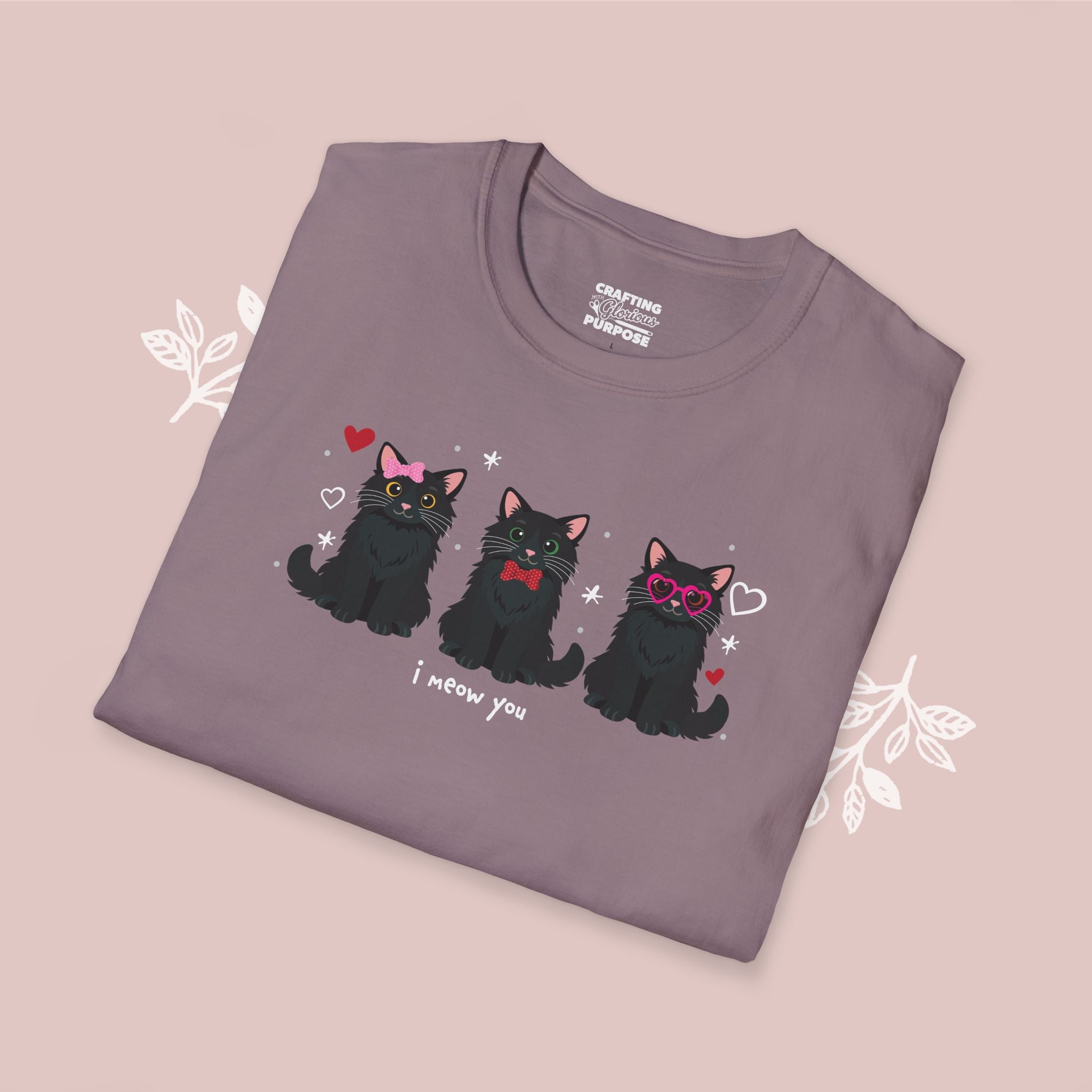 I Meow You Cute Black Long Haired Trio Cat Tee — Valentine's T-Shirt