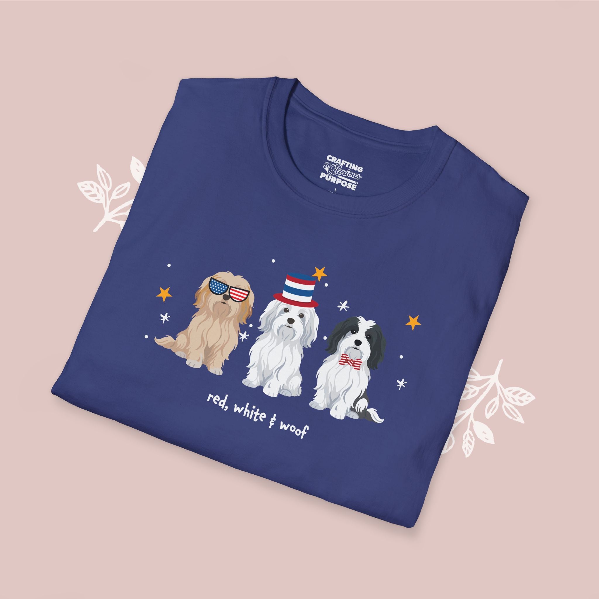 Havnese Patriotic Dog Trio T-Shirt — 'Red, White & Woof' Cute America Graphic Tee