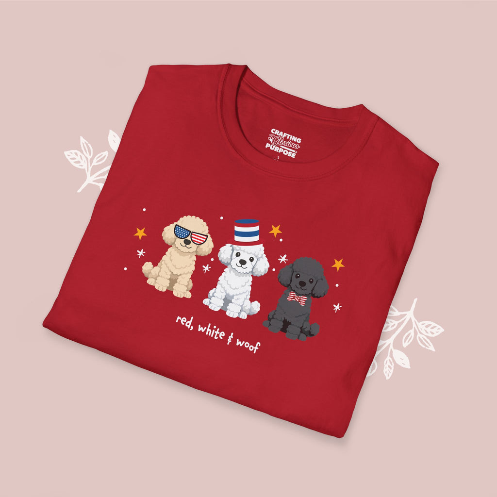 Poodle Patriotic Dog Trio T-Shirt — 'Red, White & Woof' Cute America Graphic Tee