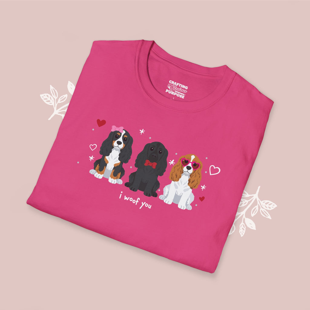 I Woof You Cute Cocker Spaniel Trio Dog Tee — Valentine's T-Shirt