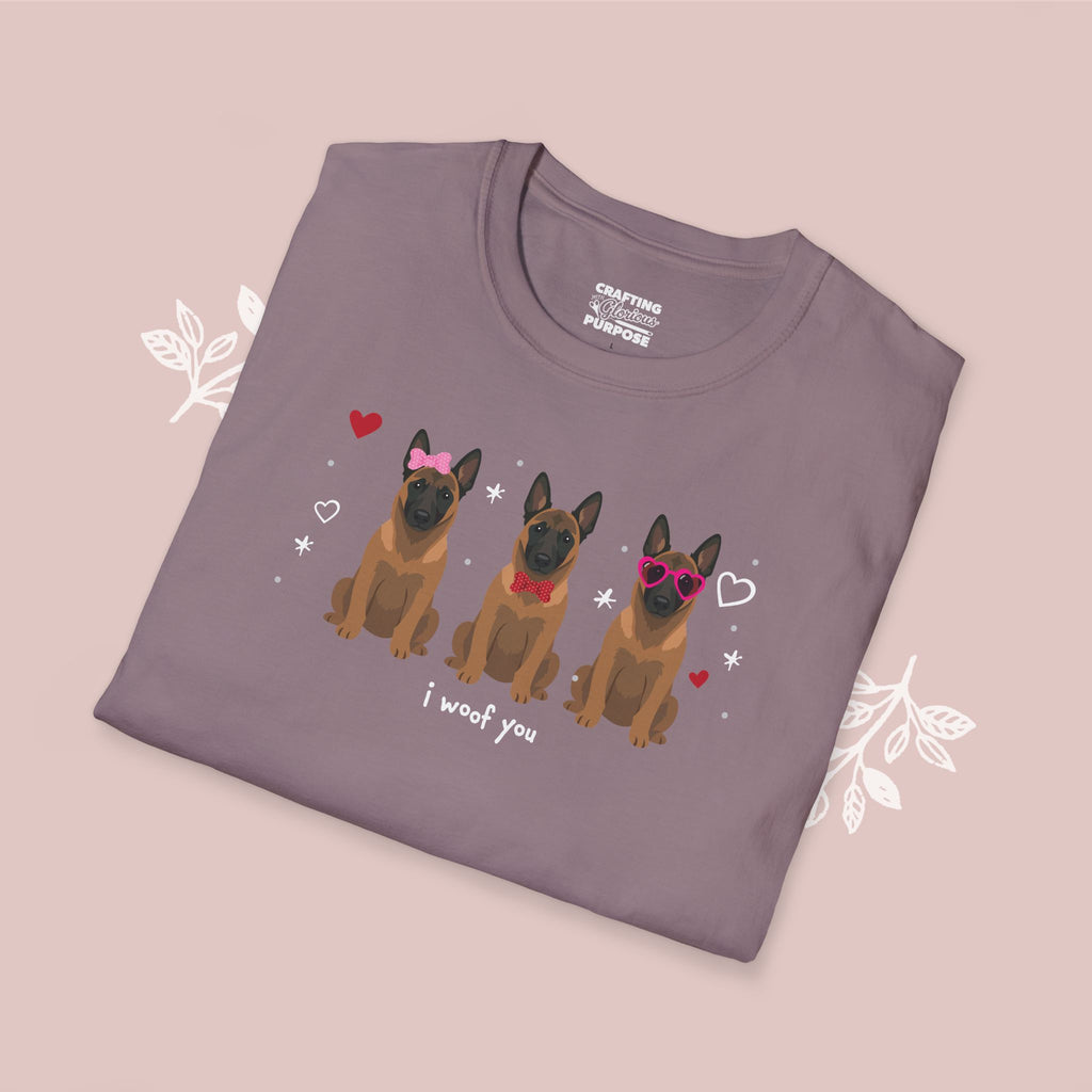 I Woof You Cute Belgian Malinois Trio Dog Tee — Valentine's T-Shirt