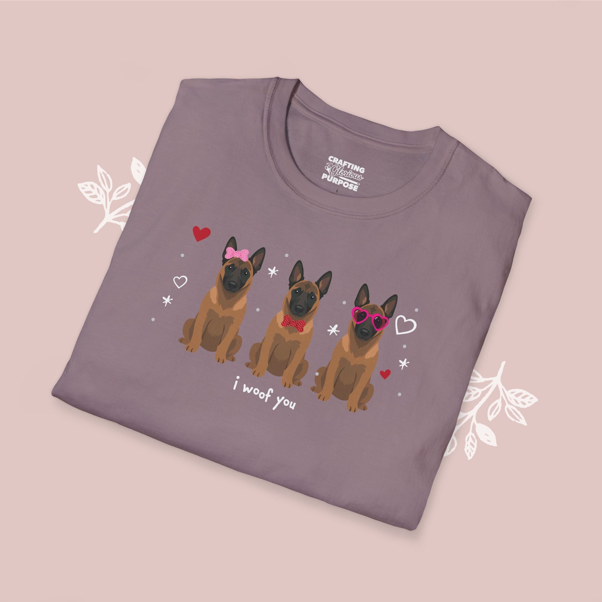I Woof You Cute Belgian Malinois Trio Dog Tee — Valentine's T-Shirt