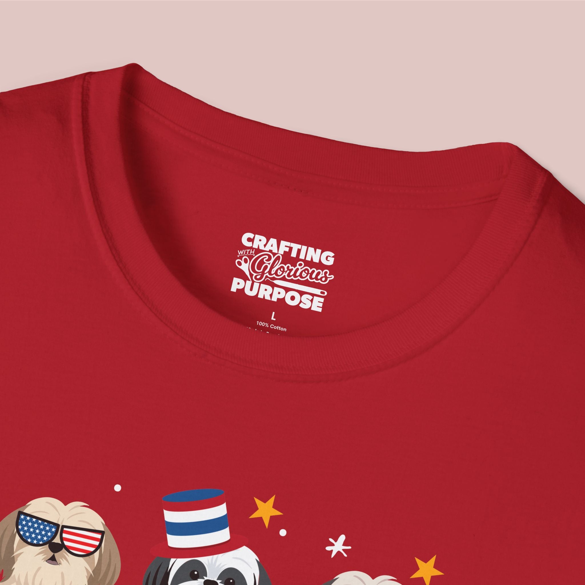 Shih Tzu Patriotic Dog Trio T-Shirt — 'Red, White & Woof' Cute America Graphic Tee