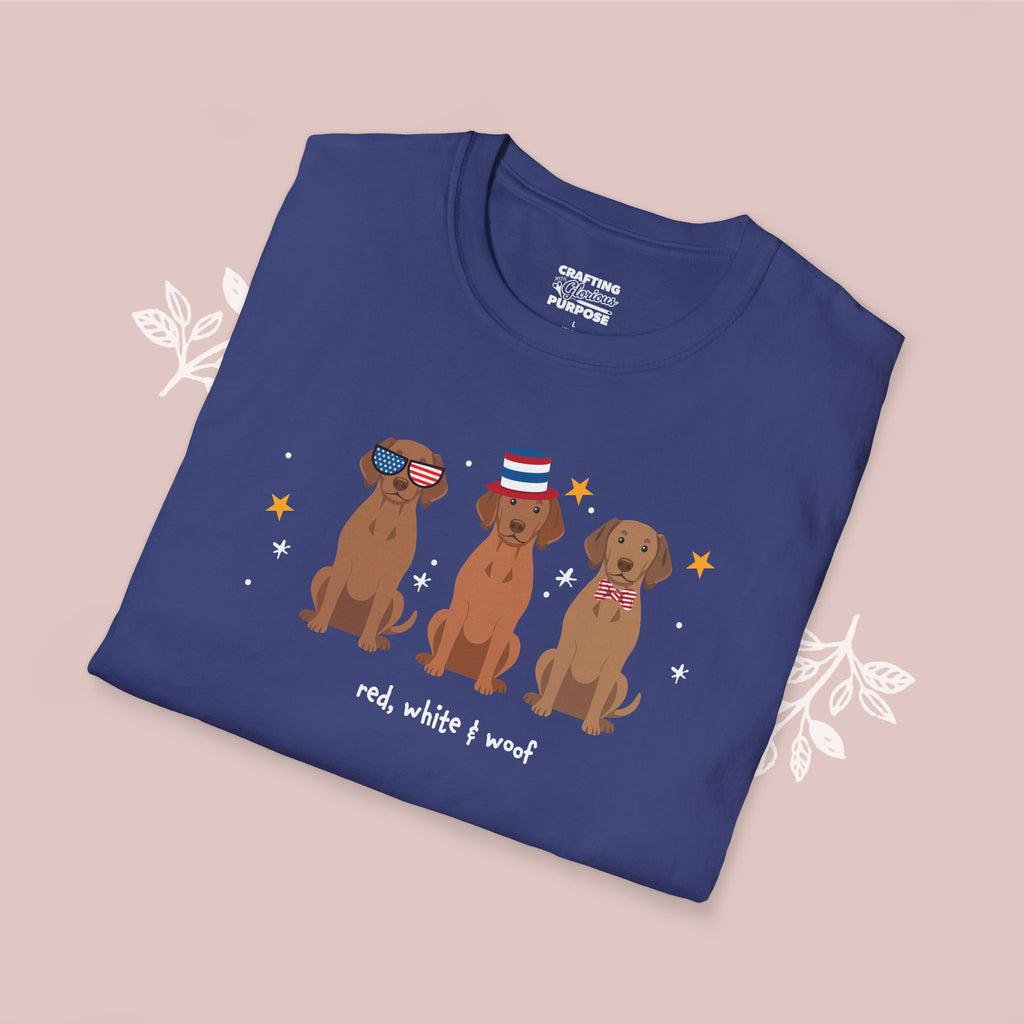 Vizsla Patriotic Dog Trio T-Shirt — 'Red, White & Woof' Cute America Graphic Tee